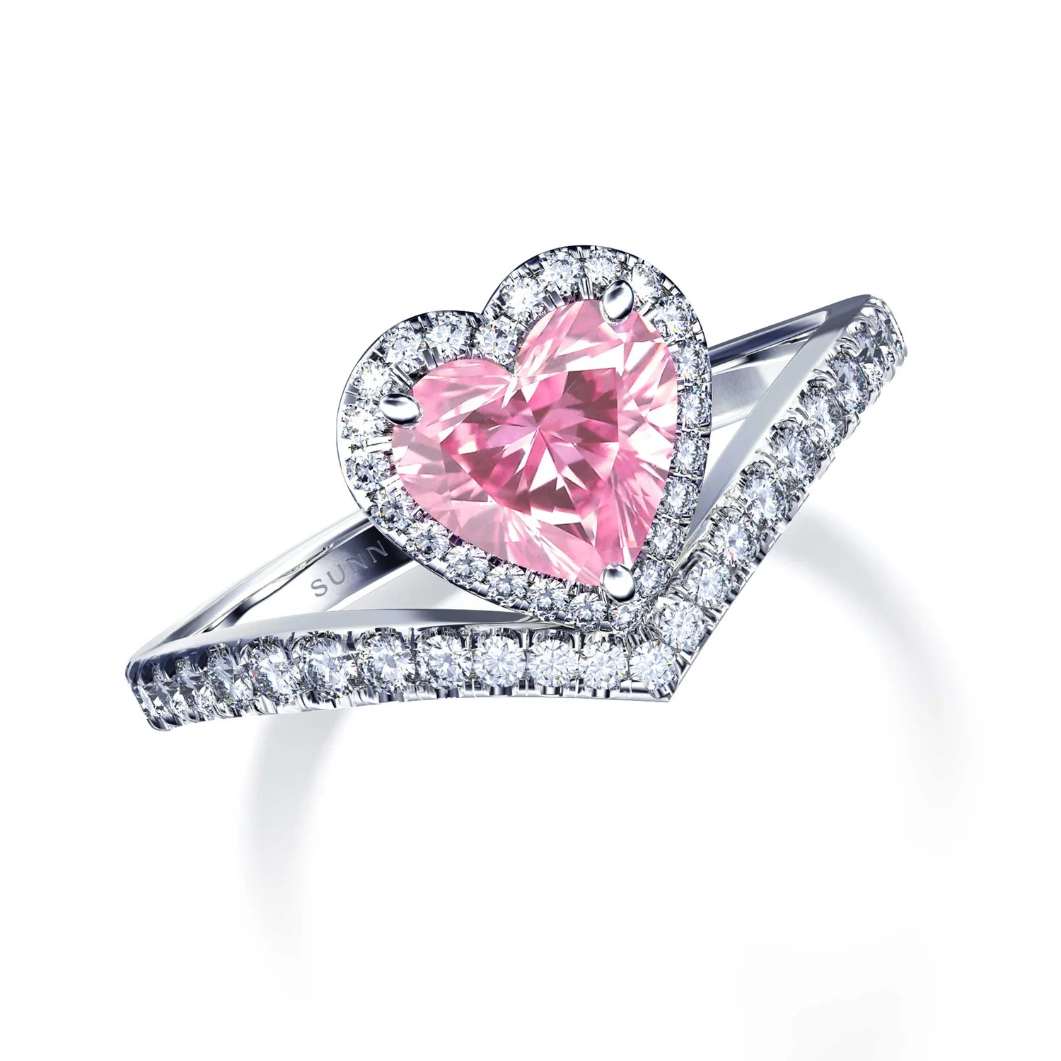 Heart Shaped Pink Diamond Halo Engagement Ring with Pave Sunny Eden™