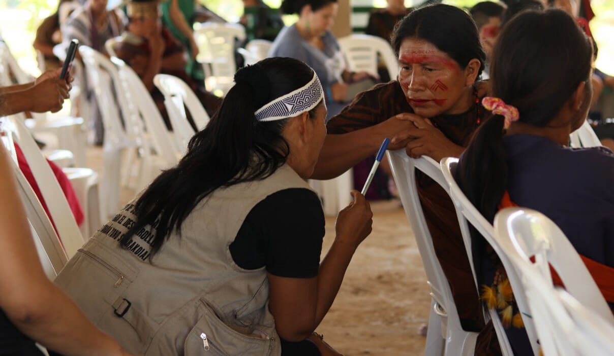   Women debating social and indigenous rights on the Peru-Brazil border.  