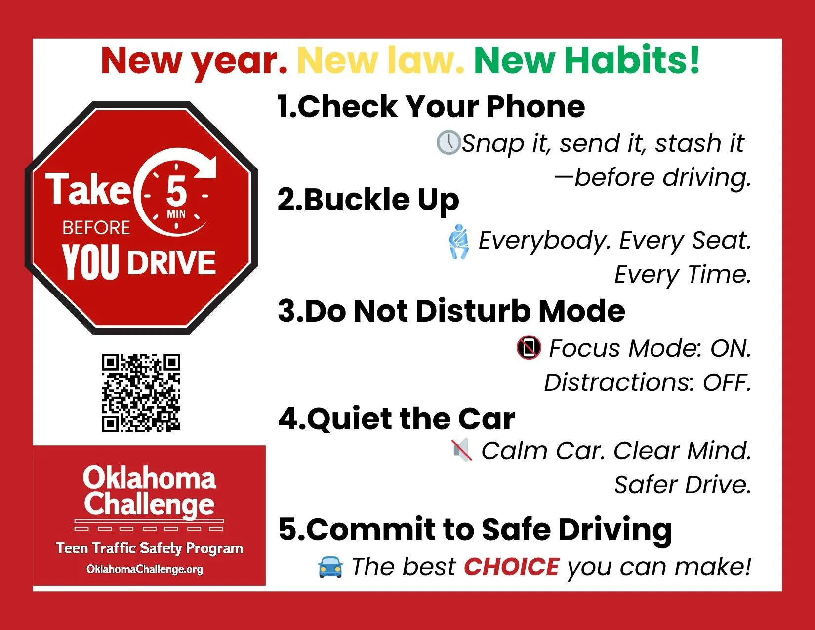 💰🏆 Join the Oklahoma Safe Driving Challenge!
If your group or organization completes the challenge &mdash; one activity per month from August to April &mdash; you&rsquo;re a winner for safety AND $$! 🚗💙

It&rsquo;s a new year and a new law (SB-13