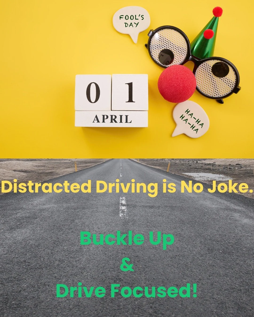 April is National Distracted Driving Awareness Month 🚗📵

And yeah&hellip; it&rsquo;s April Fools' Day 😜🎉
But this is one thing that&rsquo;s no joke 👀

Don&rsquo;t let your phone fool you into thinking &ldquo;it can't wait&rdquo; 📱❌
One snap, on
