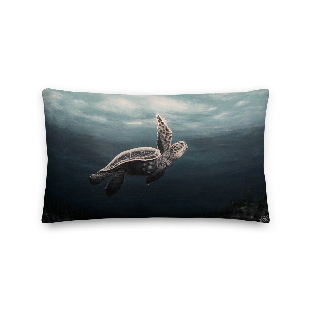 16x16 taiche Hands Up for A Clean Ocean Loggerhead Turtle Throw Pillow Multicolor
