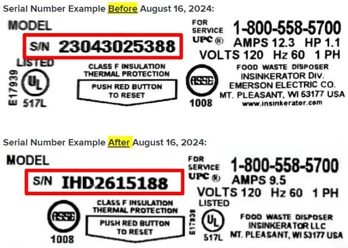 InSinkErator Announces Serial Number Coding Change — Mid-America Sales