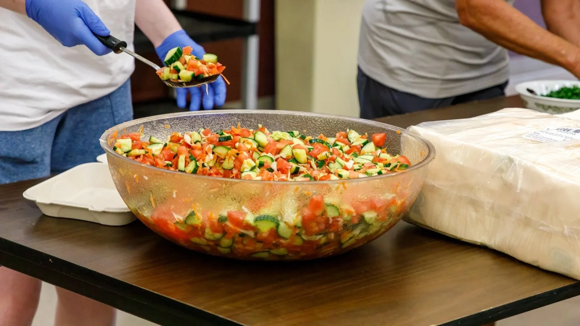 Big bowl of vegetables being served. Image by Bob Paulus