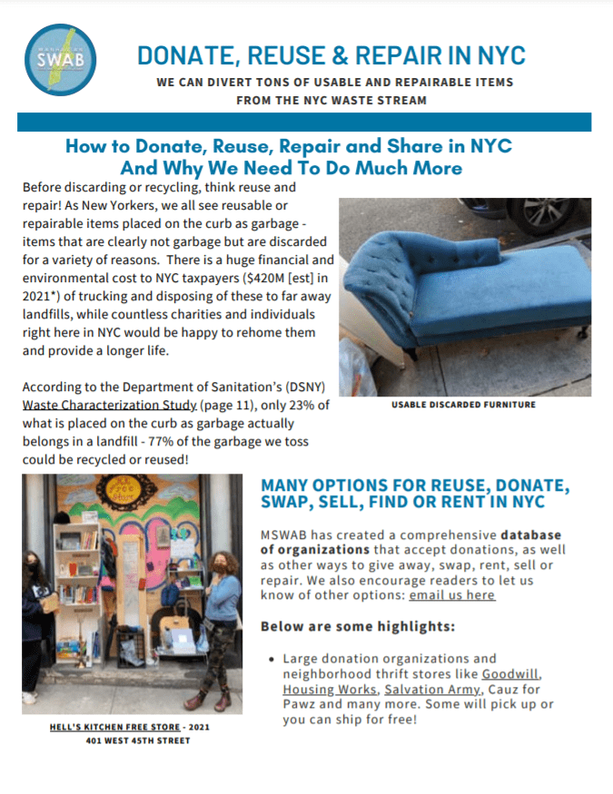 Donate Reuse Repair Mswab, Where To Donate Furniture In Nyc With Free Pick Up