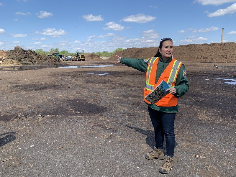   NYC Dept. of Sanitation’s Bureau of Solid Waste Management. Marguerite Manela guided us around the entire composting processing center, where the City’s yard waste including leaves, tree branches, and other landscaping discards – along with some of