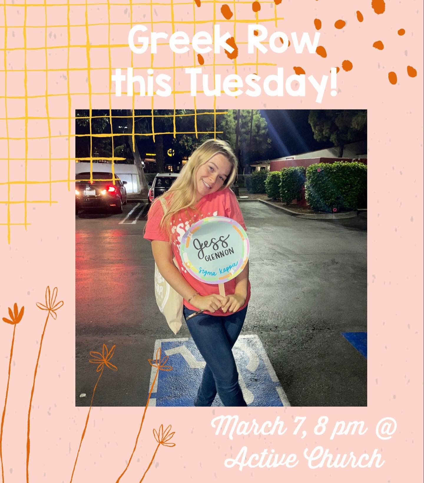 Join us at Greek Row this Tuesday! We will be hearing from 2nd year Sig Kap member, Jessica Glennon! There will be time to meet new people, eat some yummy snacks, and have sweet discussion time. Hope to see new &amp; old faces there :) DM us if you n