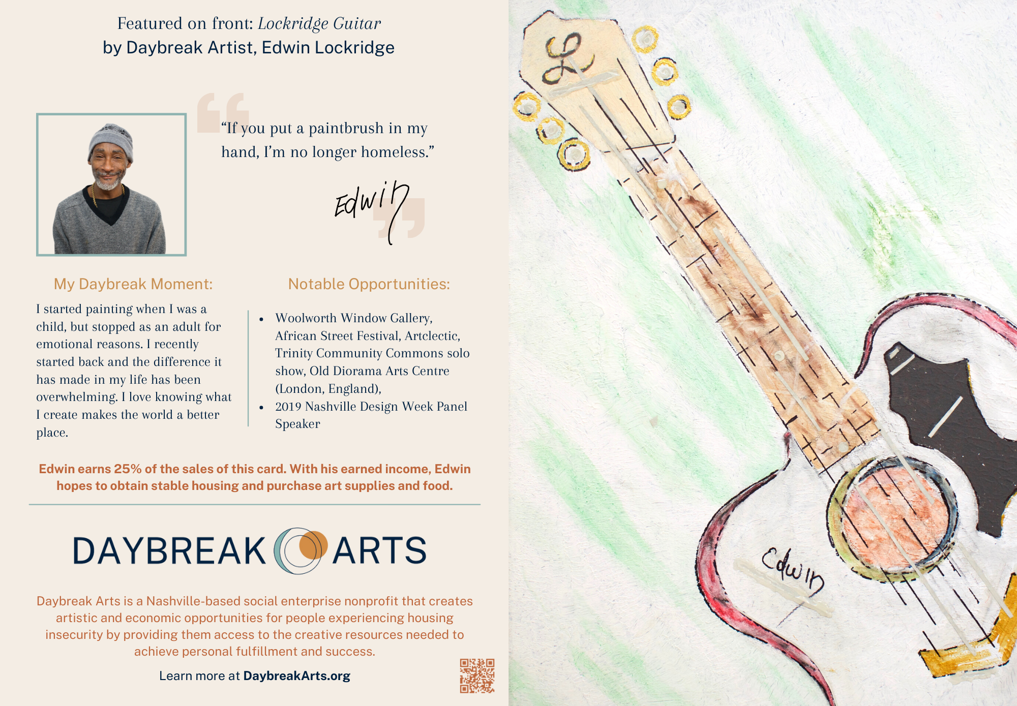Greeting Card: Lockridge Guitar by Edwin Lockridge — Daybreak Arts