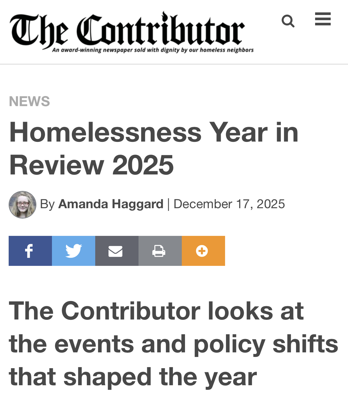 IN THE NEWS—The Contributor: Homelessness Year in Review 2025