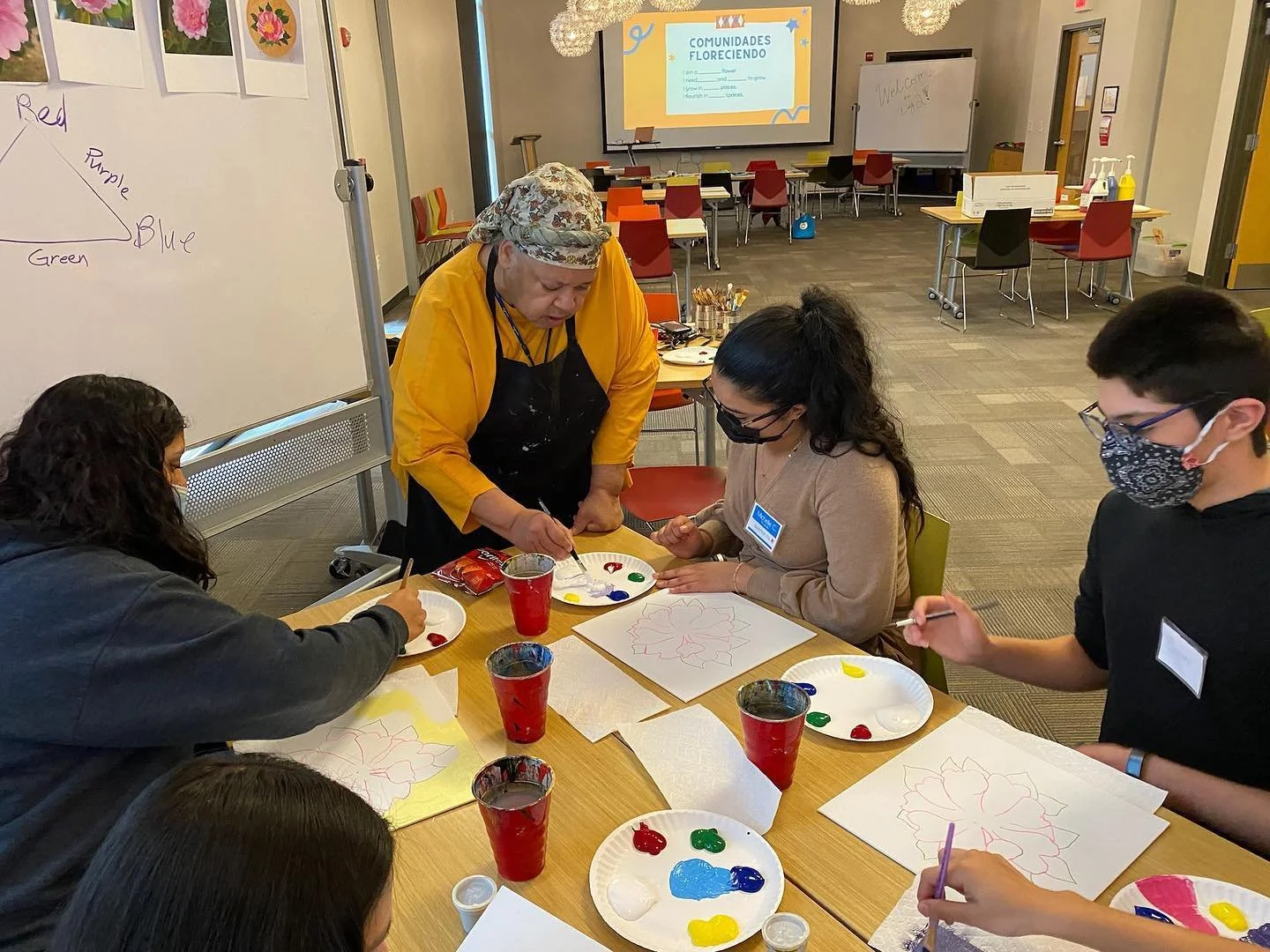 Acrylic Painting Flower Workshop led by AM Hassan for Conexion Americas Escalera High School