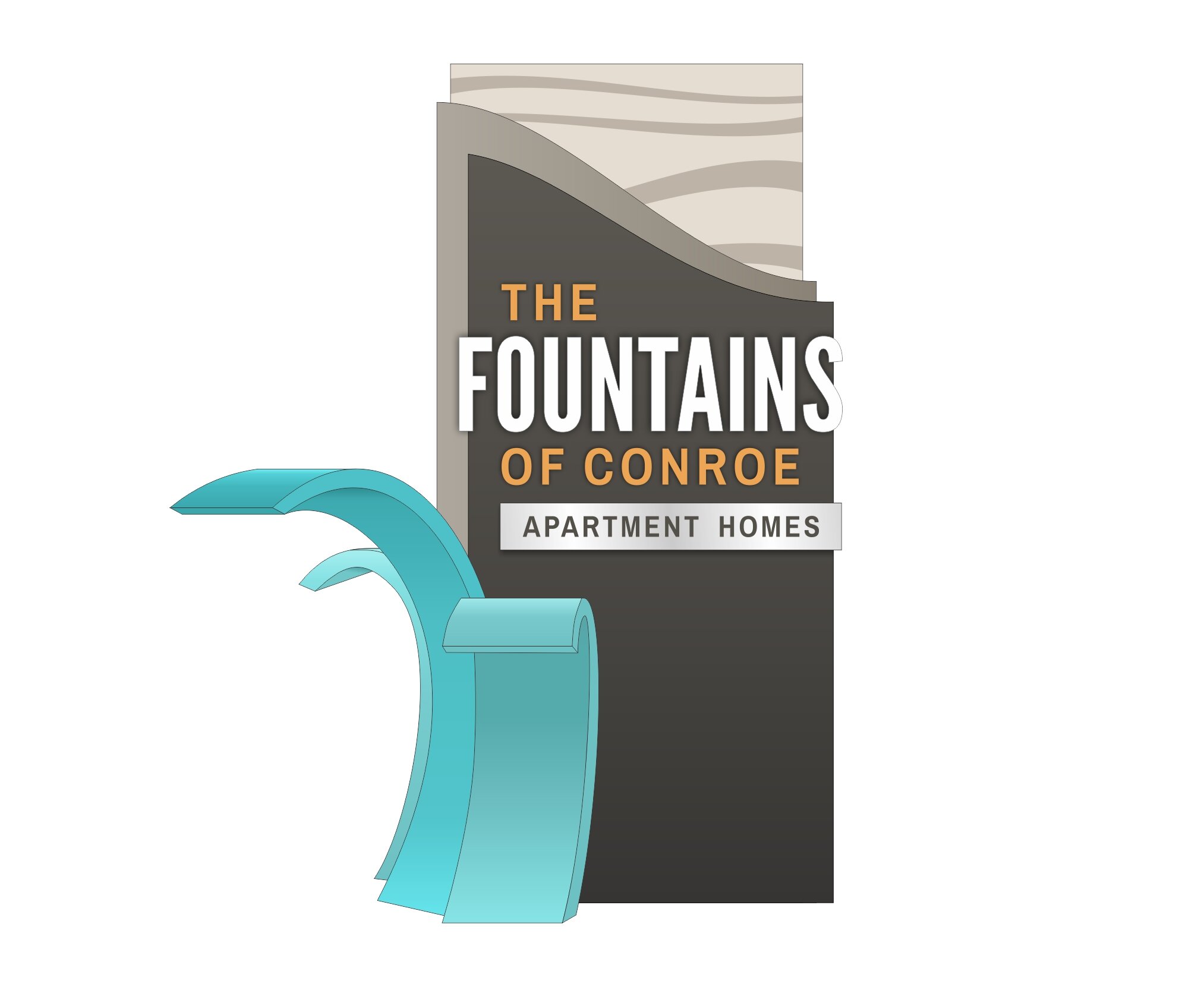 Separate, abstract fountain pieces distinguish this as more than just your average sign.