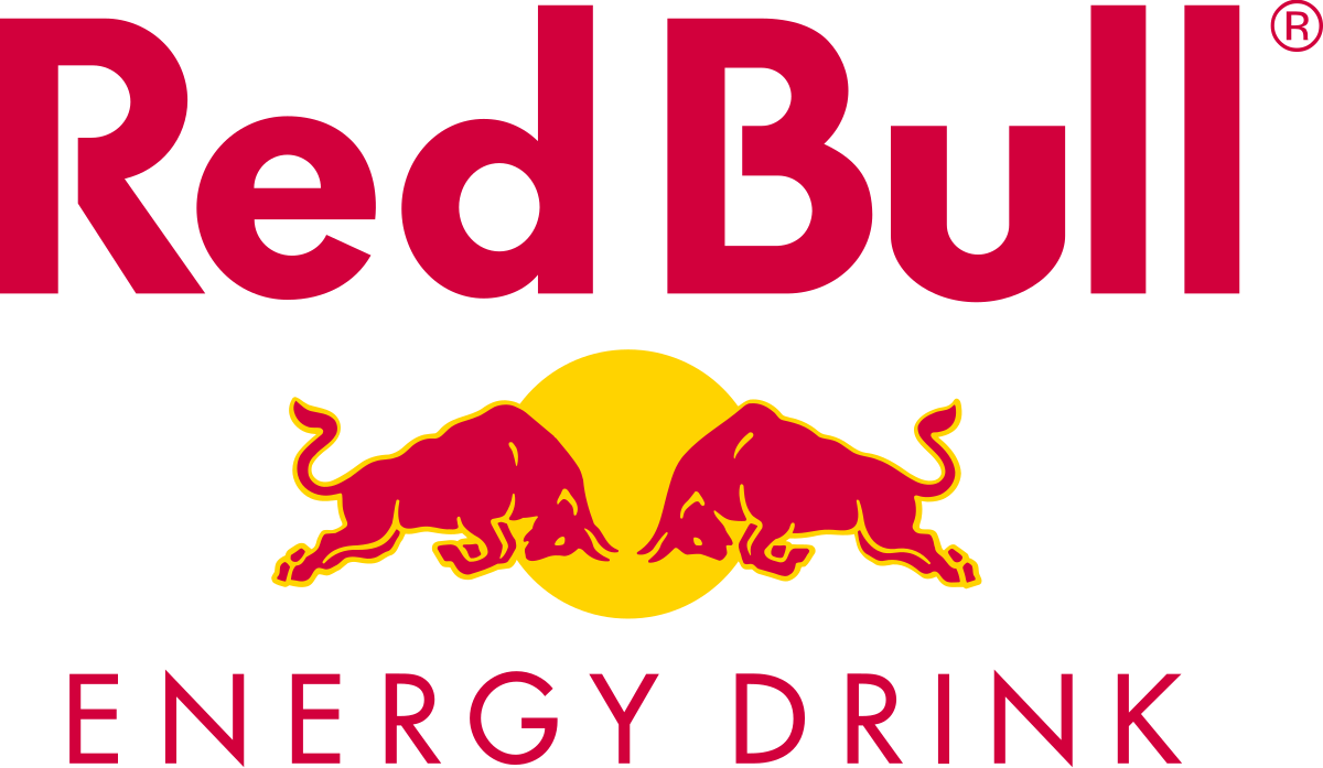 Red Bull logo featuring two red bulls facing each other with a yellow circle in the background and 'Red Bull Energy Drink' text.