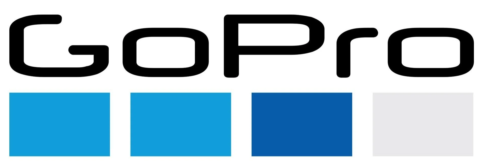 GoPro logo with black text and blue squares.