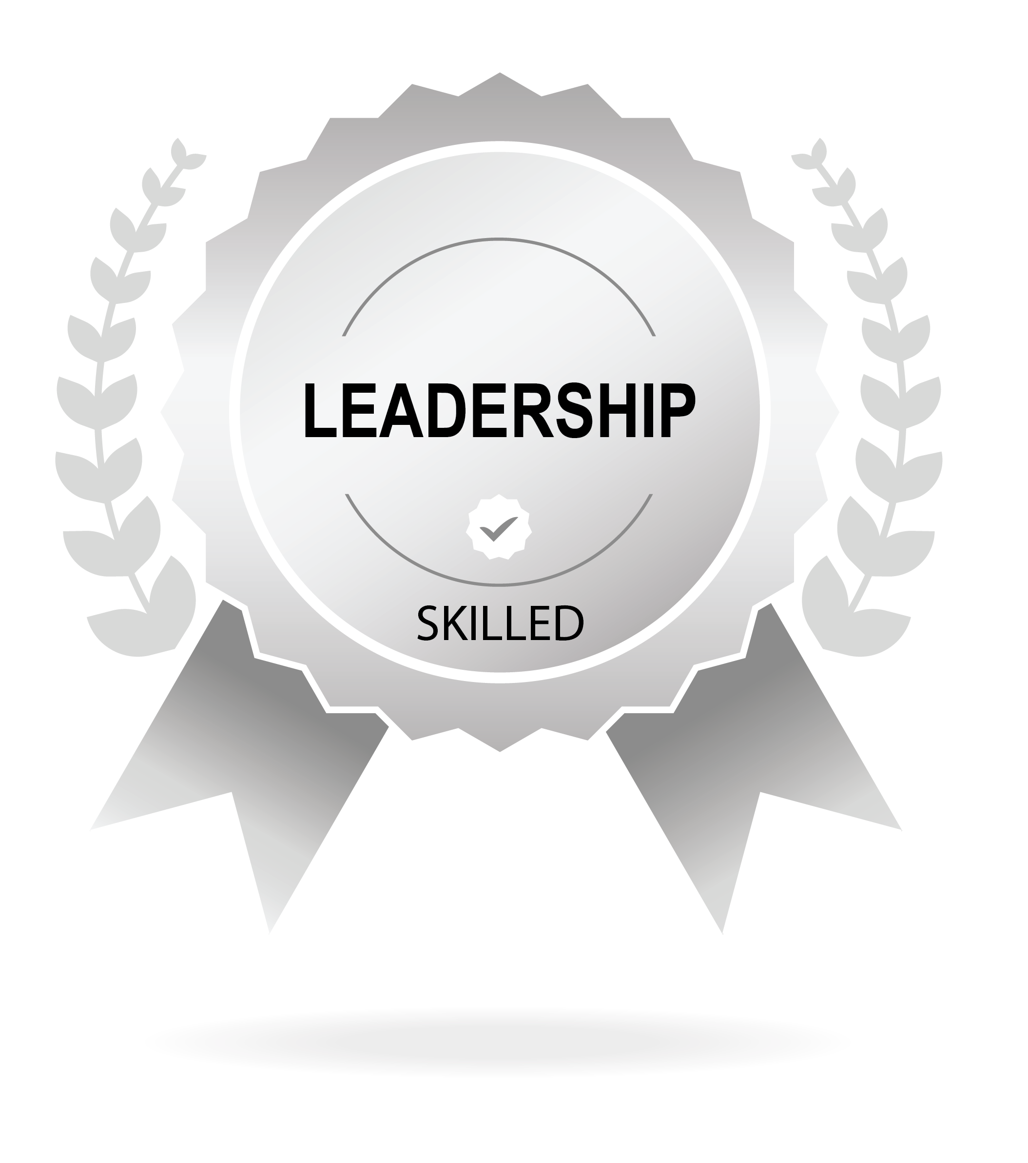 Silver badge with laurel leaves, displaying "Leadership," "Skilled" text, and a checkmark icon.