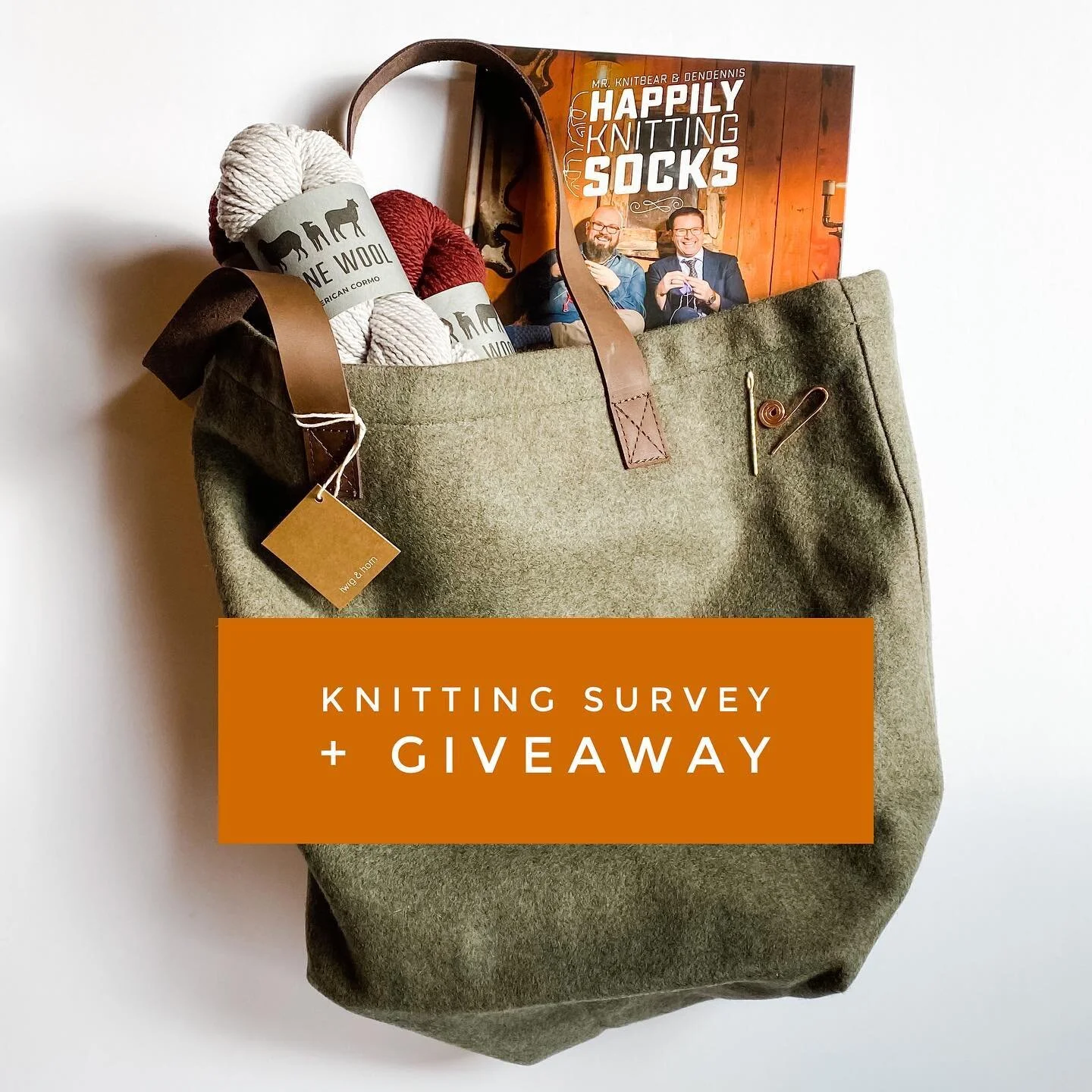 It&rsquo;s time for our next giveaway! We have a fabulous knitter&rsquo;s care-package since it&rsquo;s now truly feeling like fall in the northern hemisphere 🍂 🍃 🍁 

A @twigandhorn wool tote filled with @stone_wool cormo, new sock pattern book fr