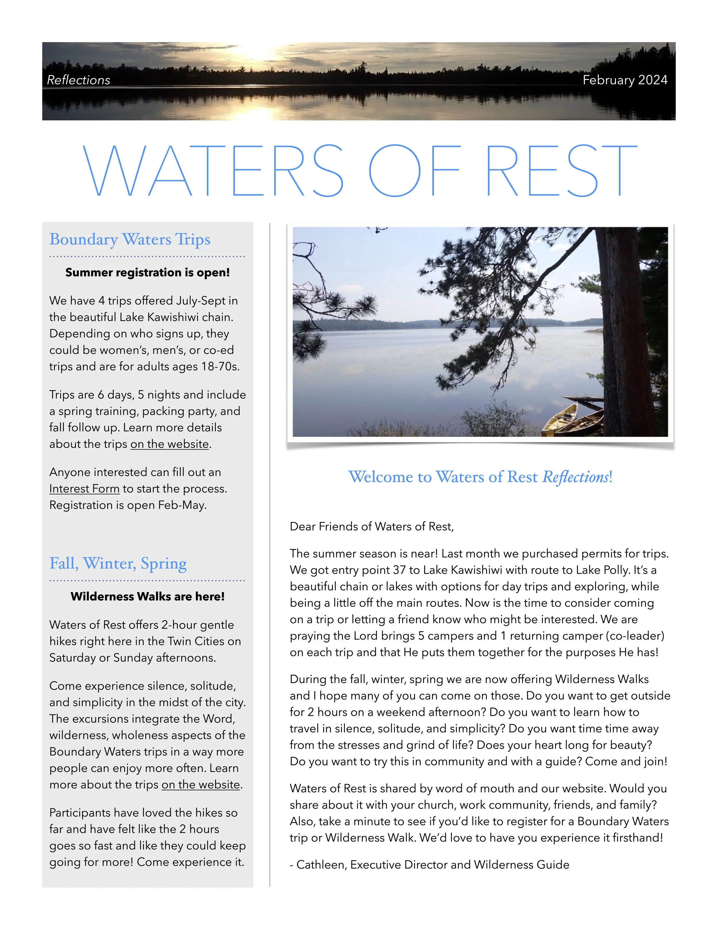 February 2024 - Featuring Wilderness Walks