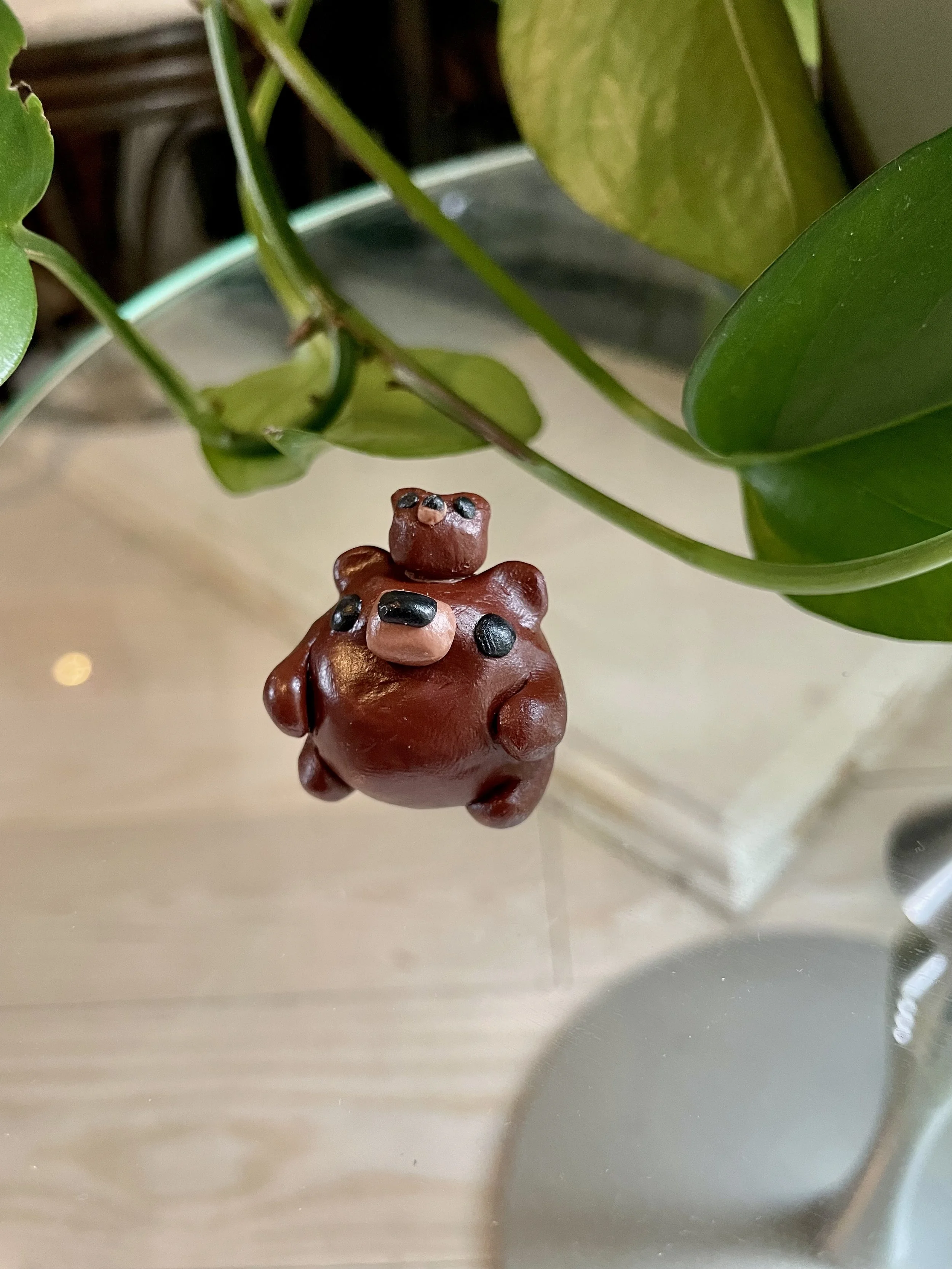 Black Bear (on Bear) - Sculpted in Polymer Clay, coated in polyurethane finish