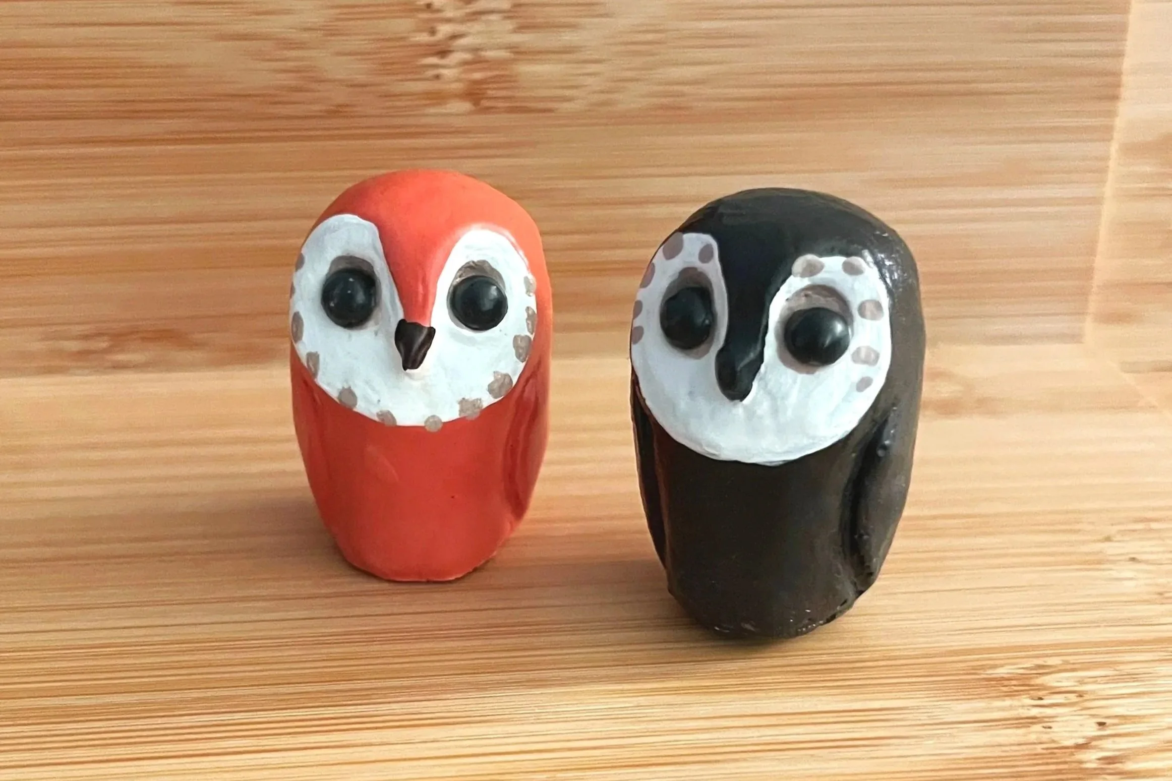 Owls - Sculpted from polymer clay, cast in resin, painted with acrylic, coated in polyurethane finish