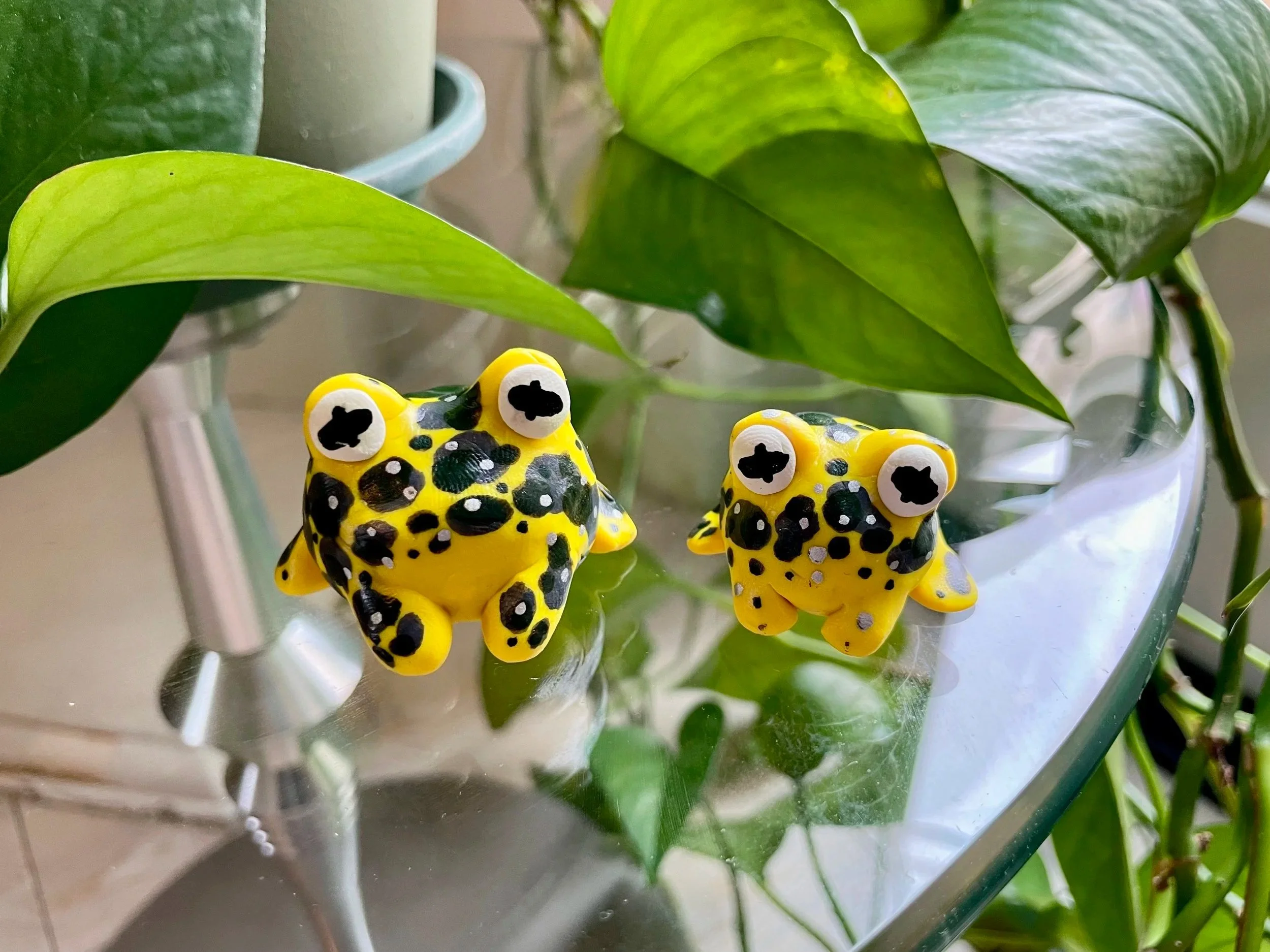 Mountain Yellow-Legged Frogs - Sculpted in Polymer Clay, some acrylic paint accents, coated in polyurethane finish