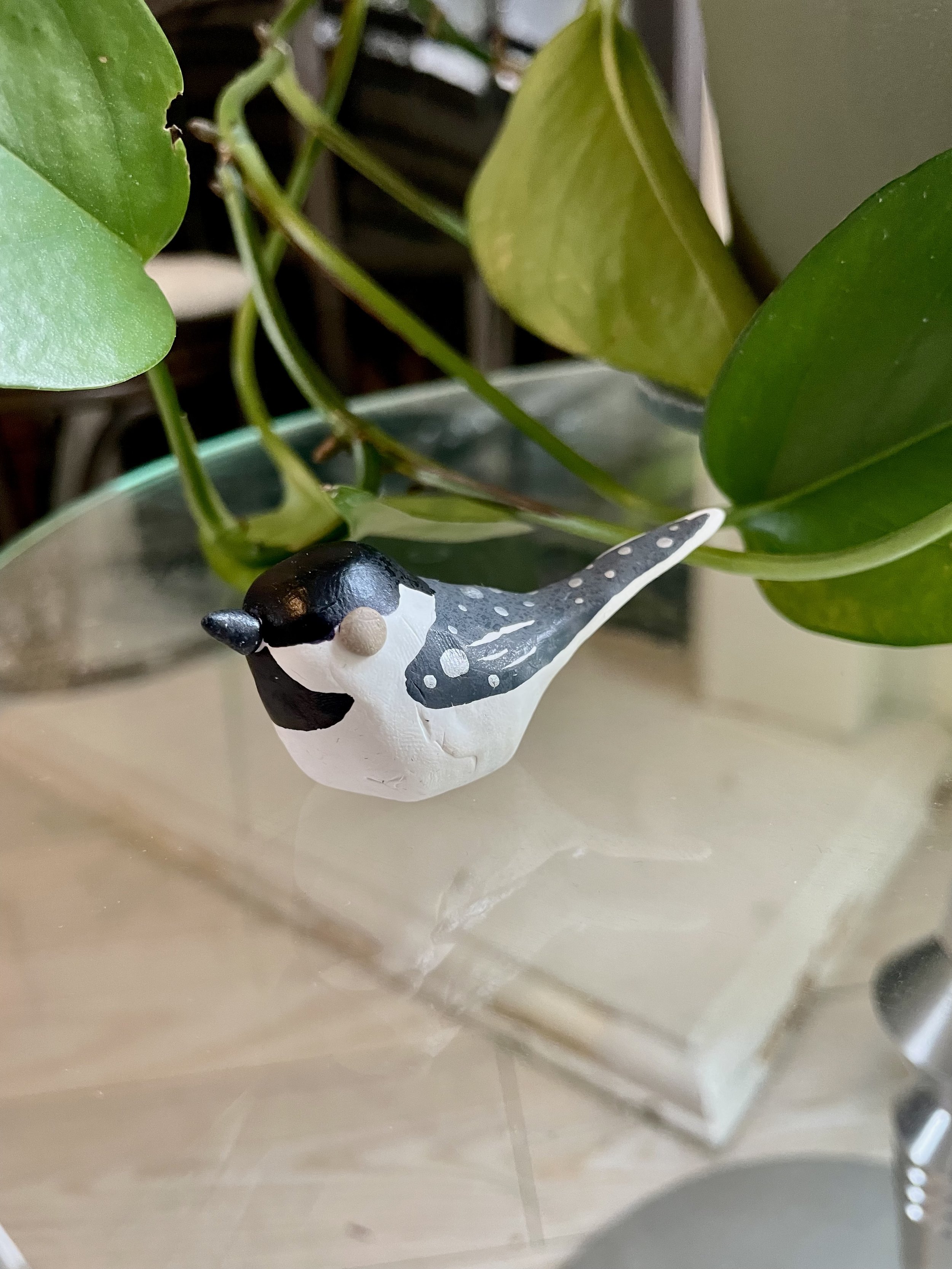 Mountain Chickadee- Sculpted in Polymer Clay, some acrylic paint accents, coated in polyurethane finish