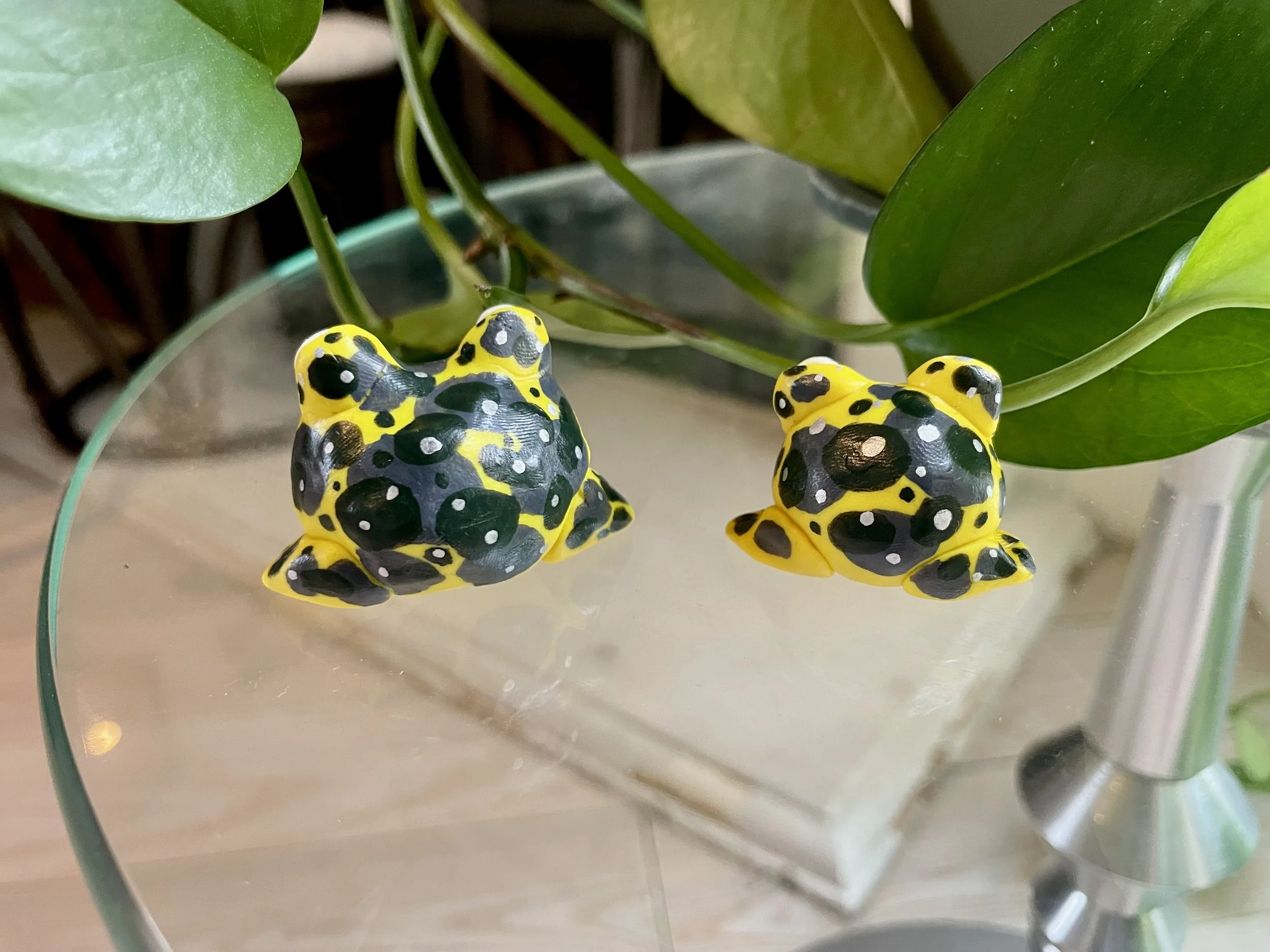 Mountain Yellow-Legged Frogs - Sculpted in Polymer Clay, some acrylic paint accents, coated in polyurethane finish