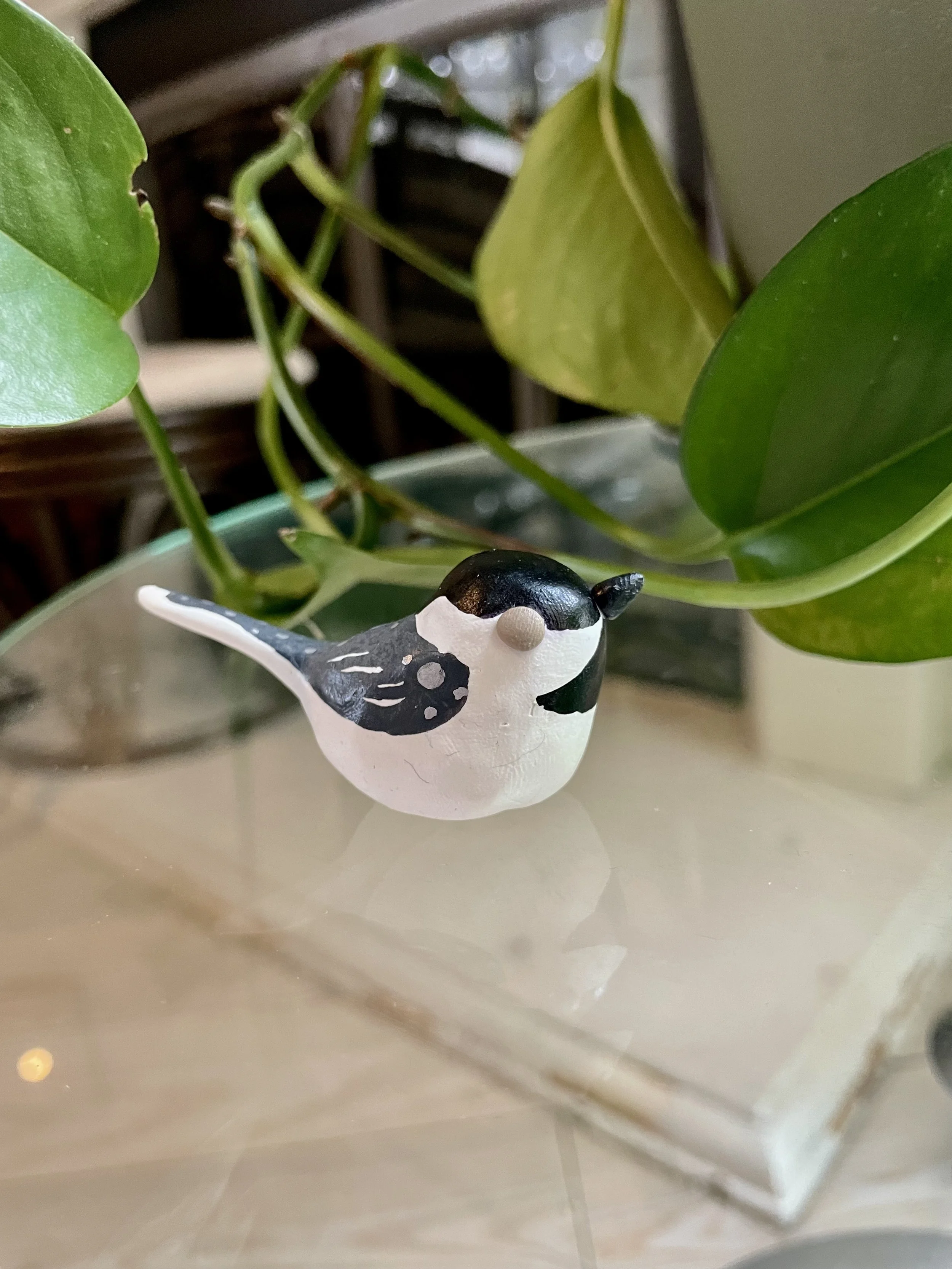 Mountain Chickadee- Sculpted in Polymer Clay, some acrylic paint accents, coated in polyurethane finish