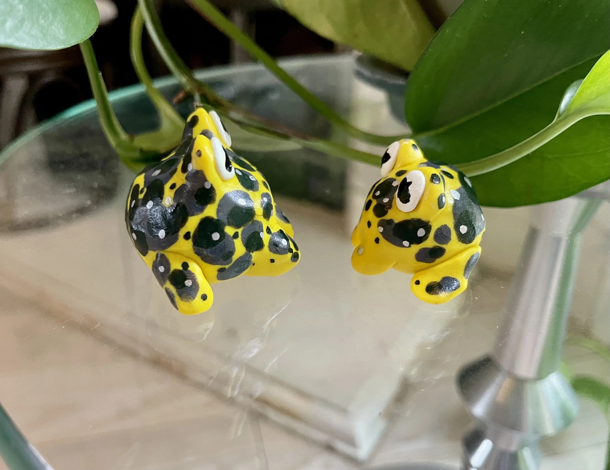 Mountain Yellow-Legged Frogs - Sculpted in Polymer Clay, some acrylic paint accents, coated in polyurethane finish