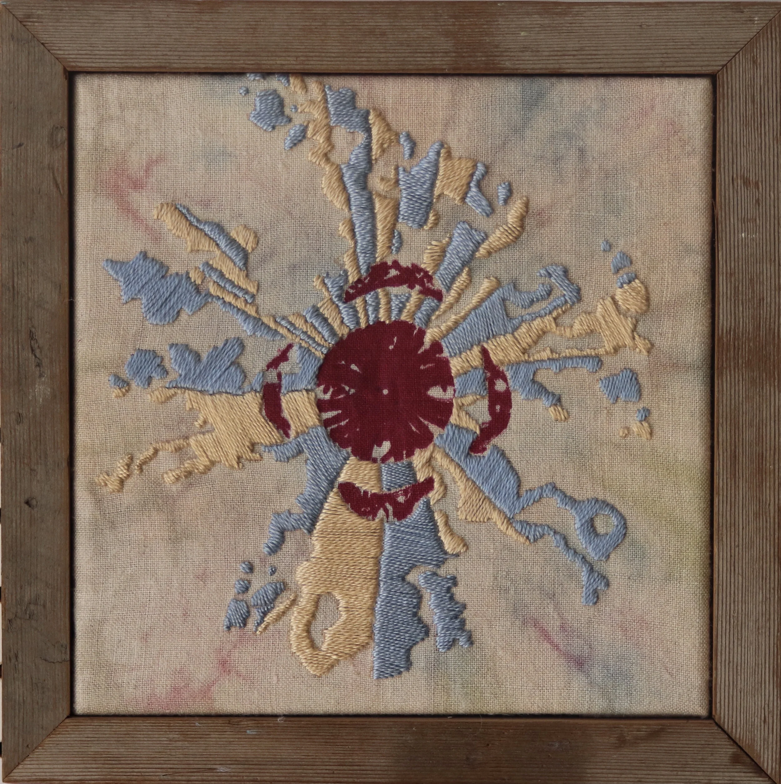 Untitled, Embroider and silk screen on raw linen, 8" x 8", 2008