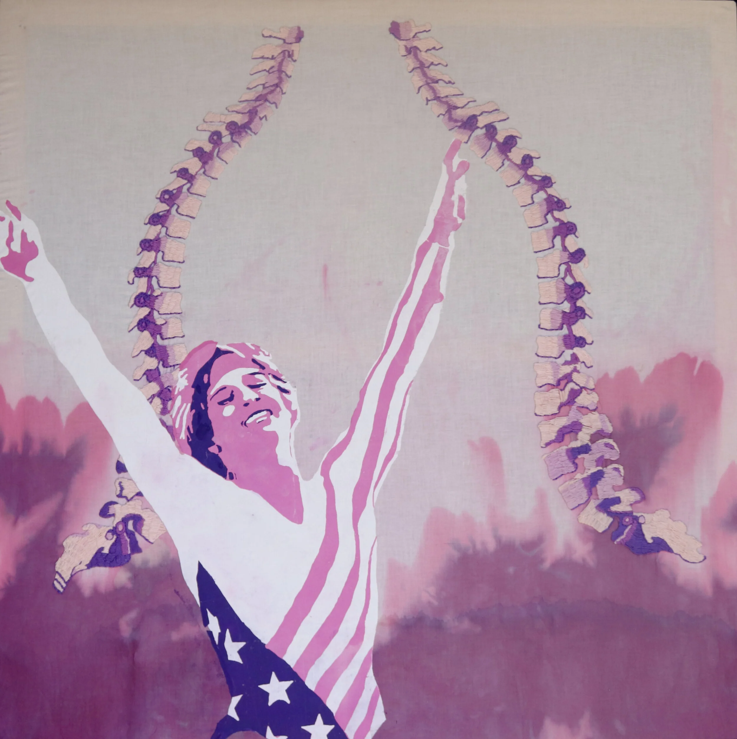 Sacrifice, Embroidery, silkscreen and dye on cotton, 40" x 40", 2006