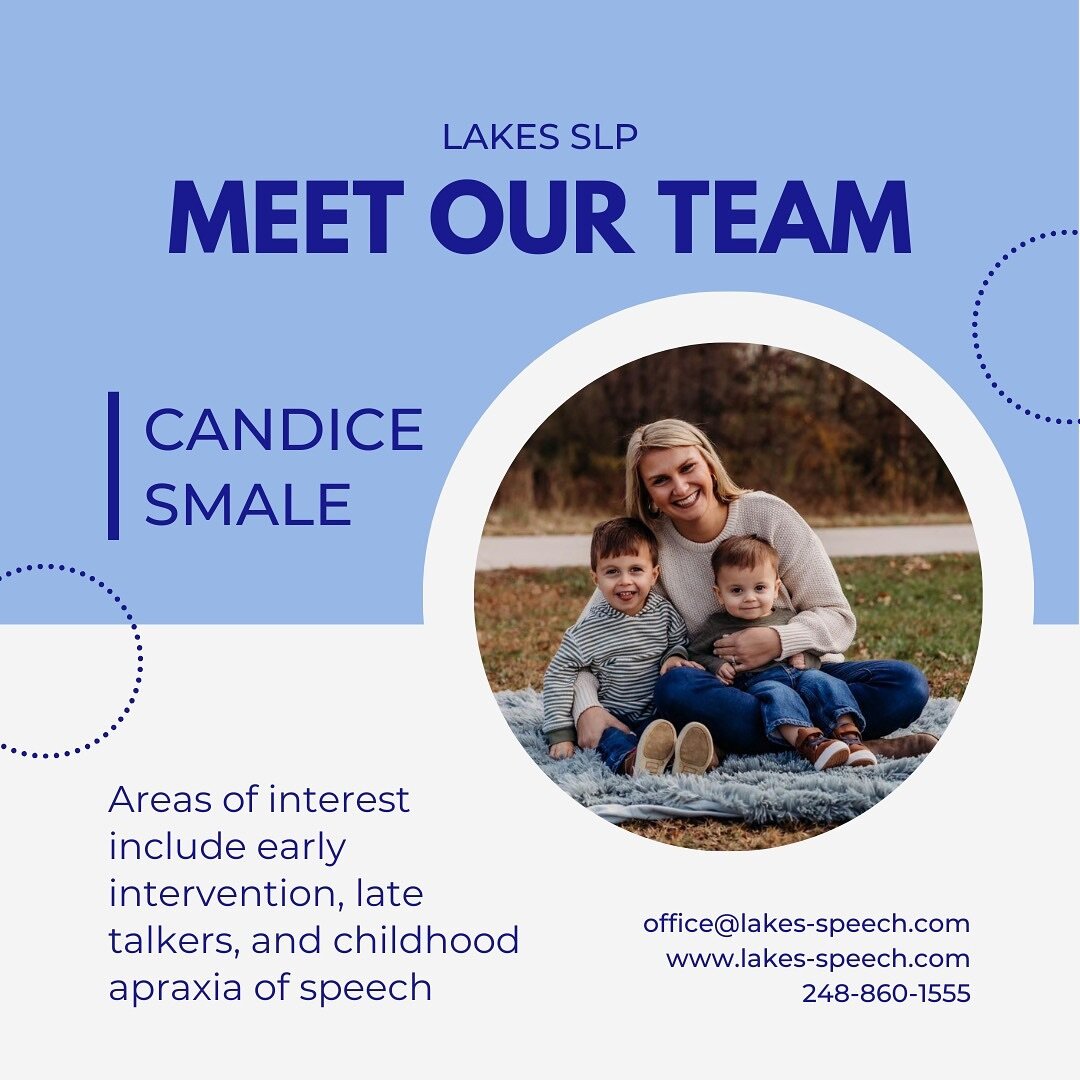 👋🏼Meet Candice!

Candice has 10 years of experience as a pediatric speech-language pathologist. She&rsquo;s worked in medical, school, and clinic settings. Candice sees pediatric clients and specializes in early intervention, late talkers, and chil