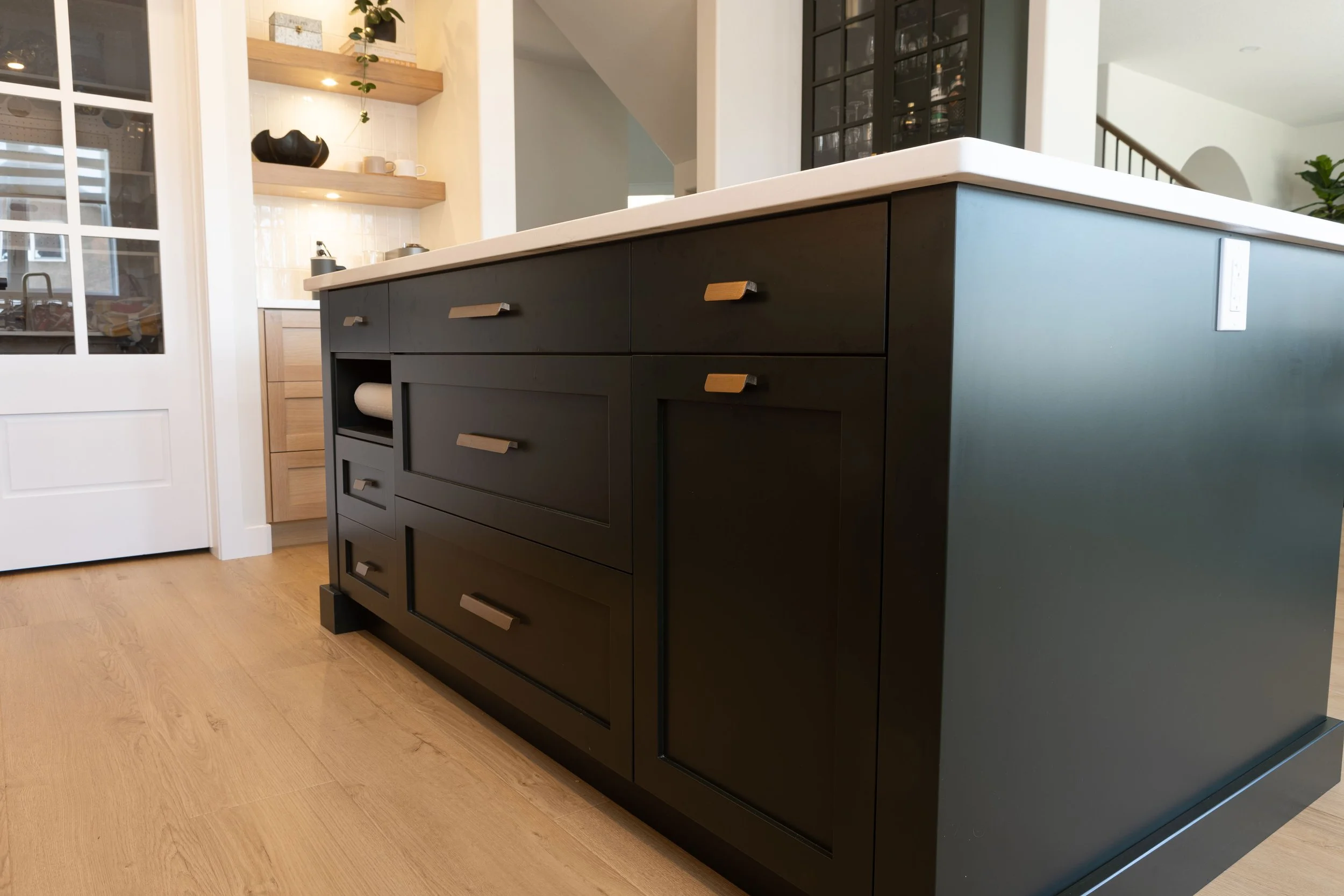 Dark Green Island with brass cup pulls