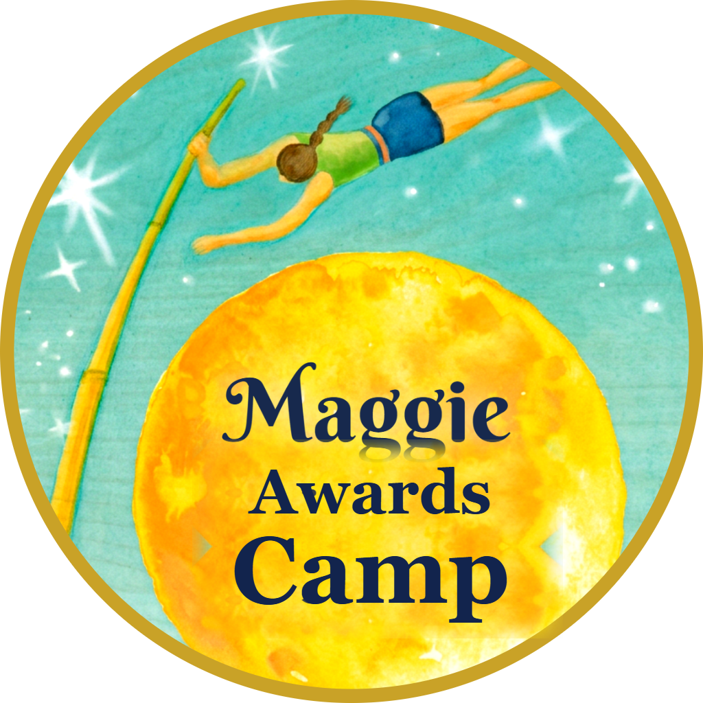 Maggie Awards Camp emblem showing a pole vaulter crossing a full moon