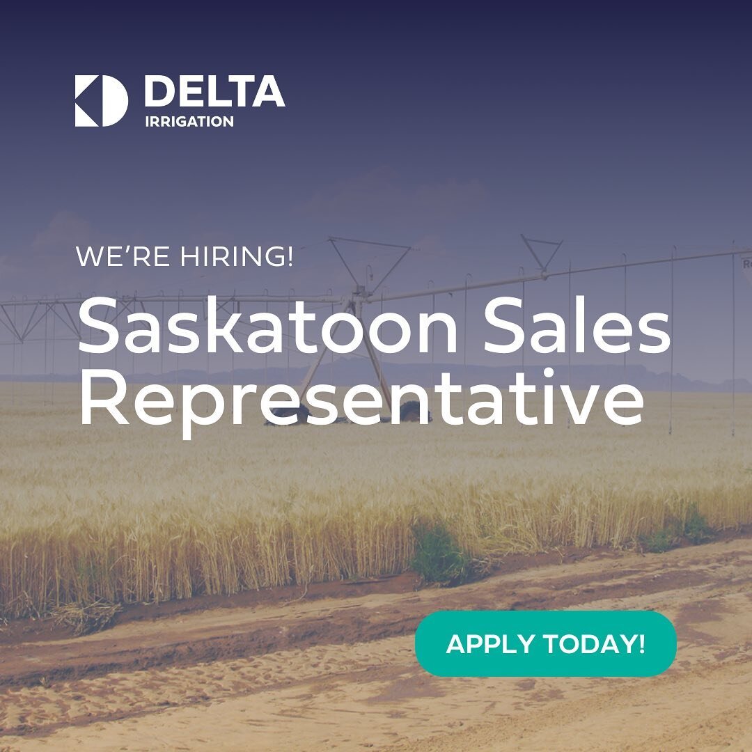 Join our team! We are looking&nbsp;for a Sales Representative in Saskatoon with experience in pivot irrigation and a passion for sales.&nbsp;To learn more about this position and apply visit: https://deltawaterproducts.applytojobs.ca/sales/29266

#wa