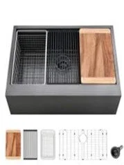 Black Stainless Steel Front Apron Workstation Sink - 33" x 22"