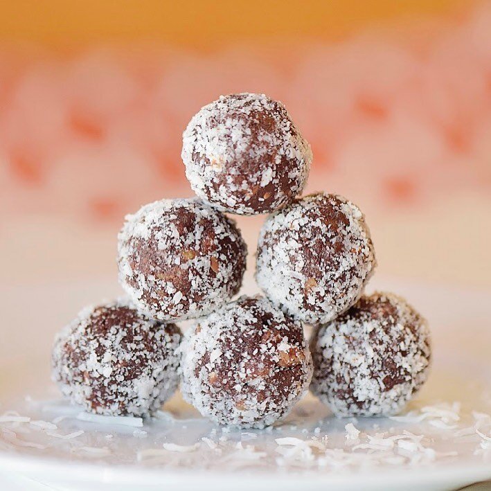 Have you tried our chocolate energy balls? Loaded with coconut oil + nuts &amp; dates, refined sugar free + rolled in organic coconut! 
.
.
We are closed today, but you can pick up some energy balls tomorrow for the prefect after school or mid aftern