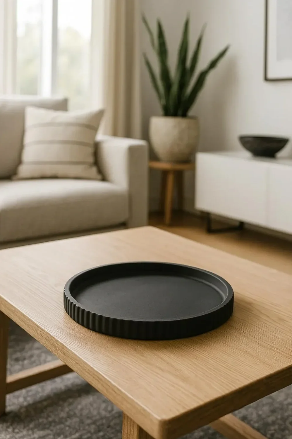 Black Fluted Cement Decorative Dish