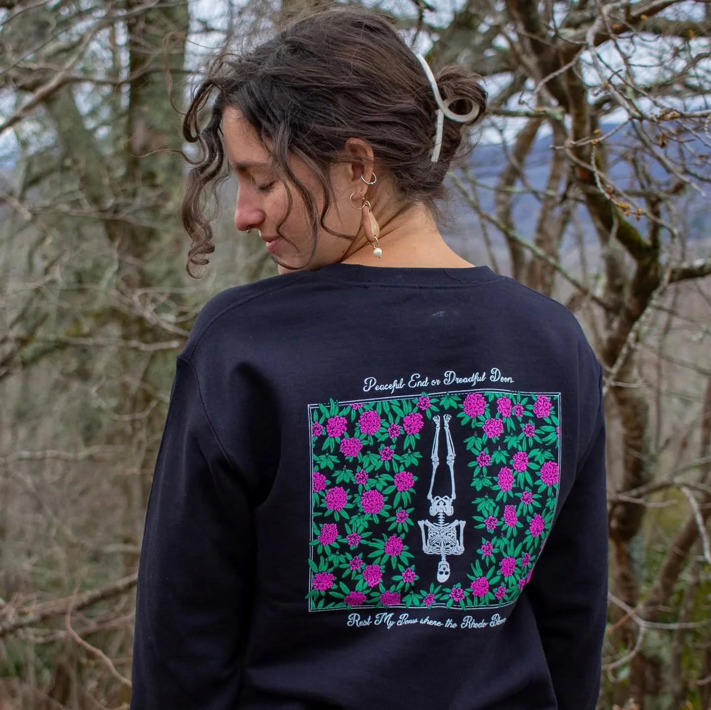 We're so excited to release our new "Rest In Peace" crewneck and Esoteric tee, just in time for these chilly temps to roll in! An ode to the idea that there's nowhere else we'd rather be than here amongst the rhododendron. "Peaceful en