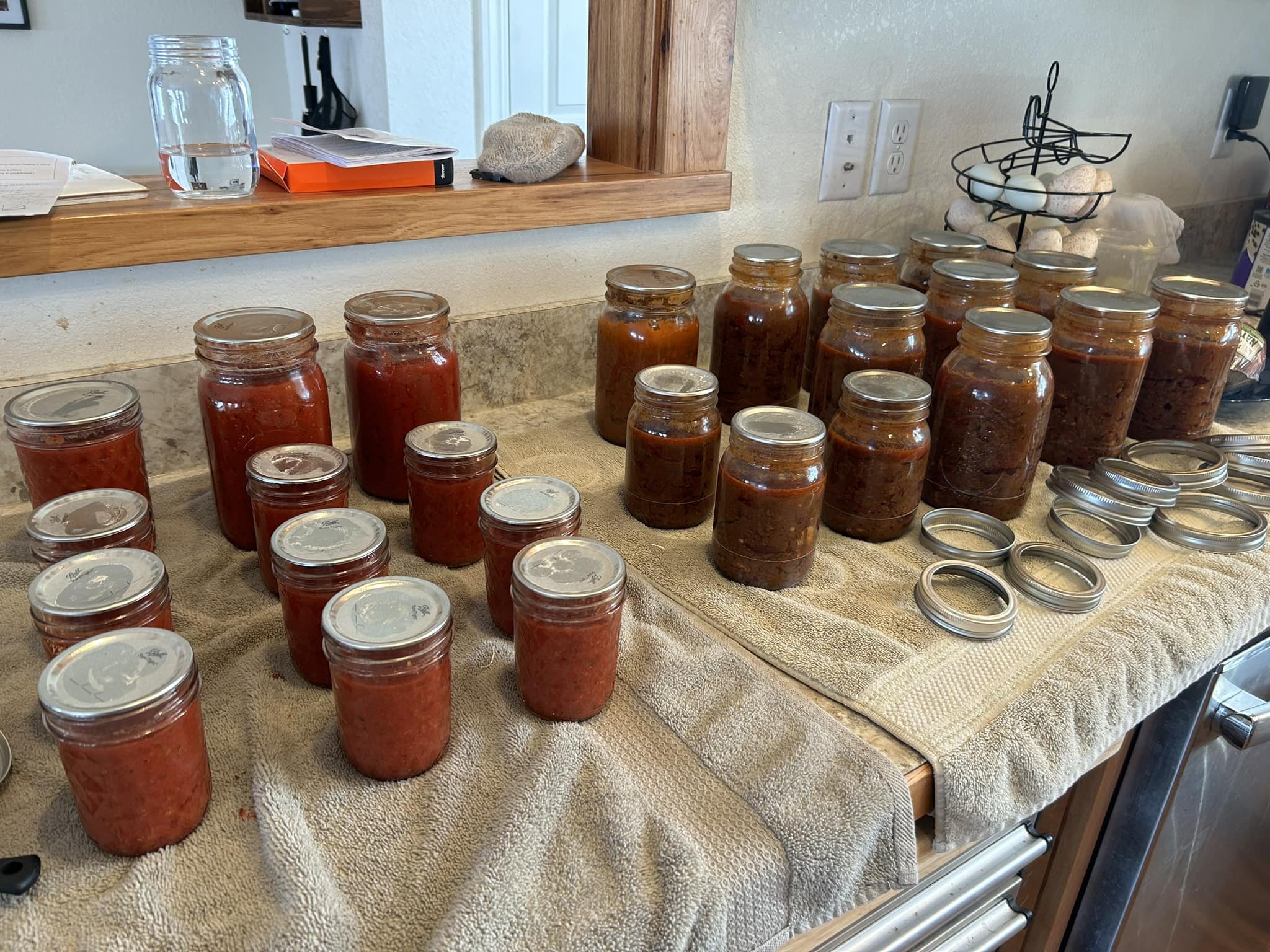 Mandy Stephens successful canning day yesterday. Chili and pasta sauce.