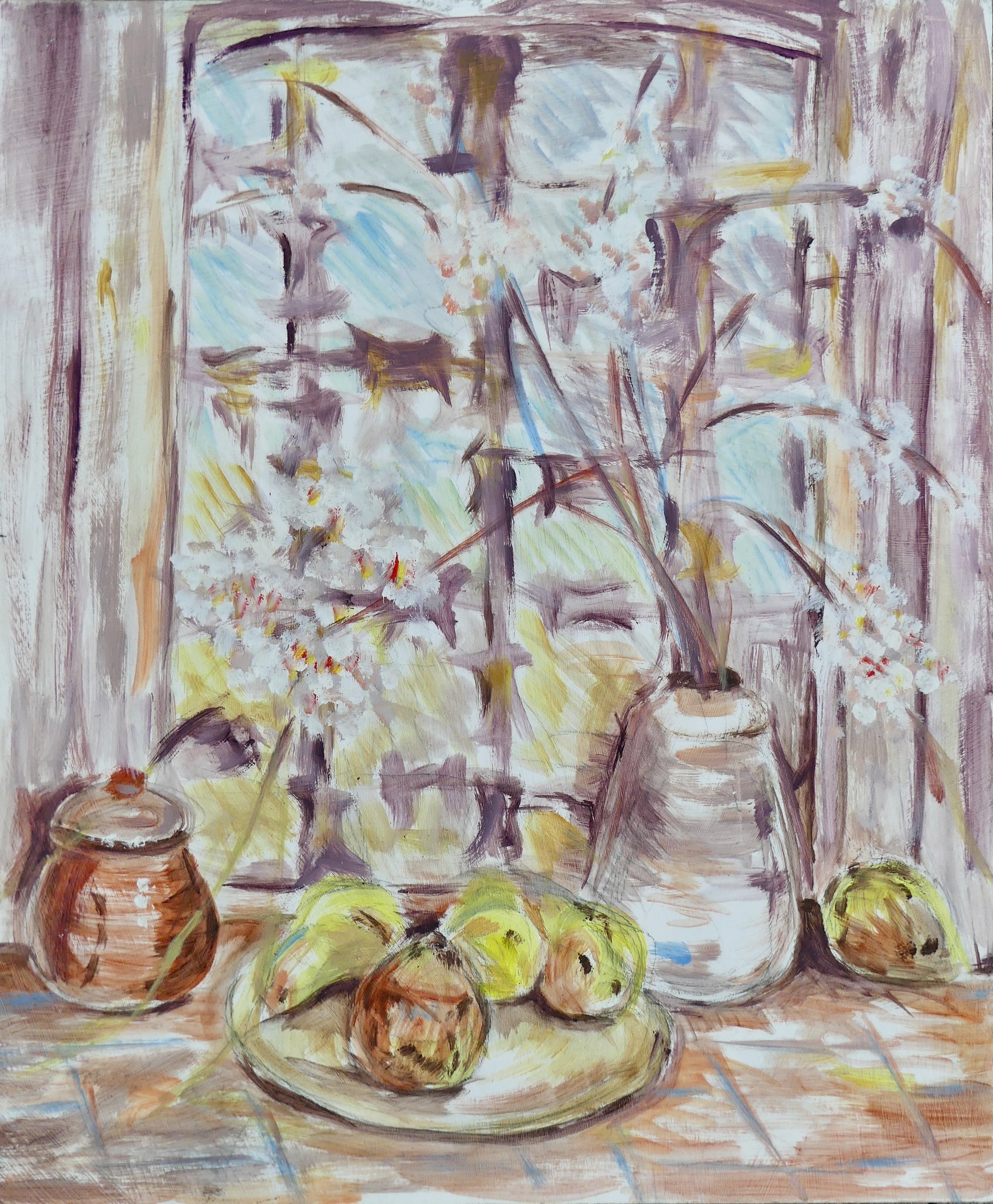Still Life w/ pears (~11x14, oil on gesso-ed cardboard)