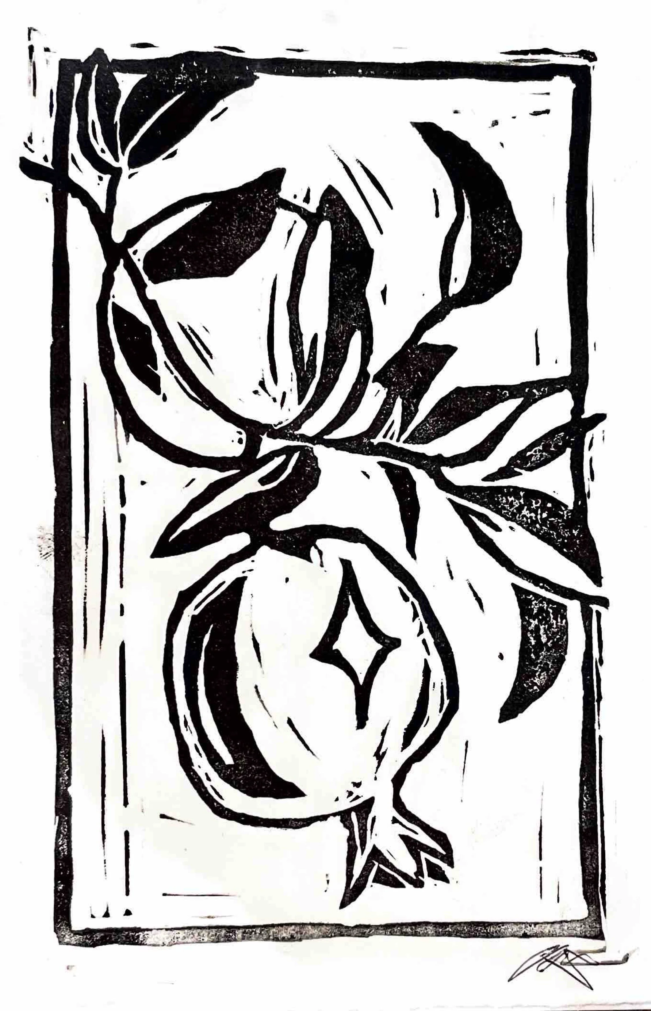 "Pomegranates" Block Print (5"x7")