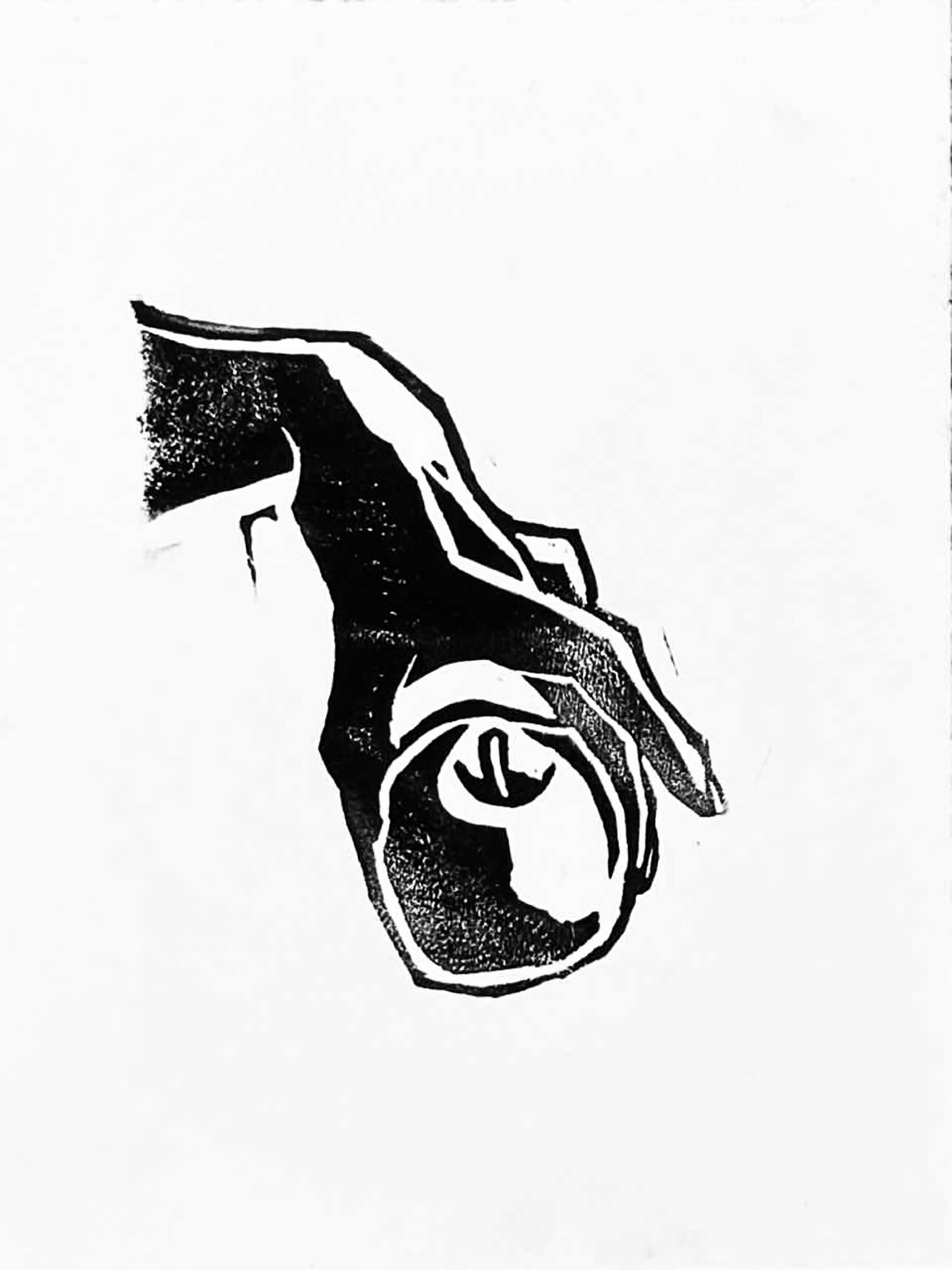 "Hand (study)" Block Print (3"x3")