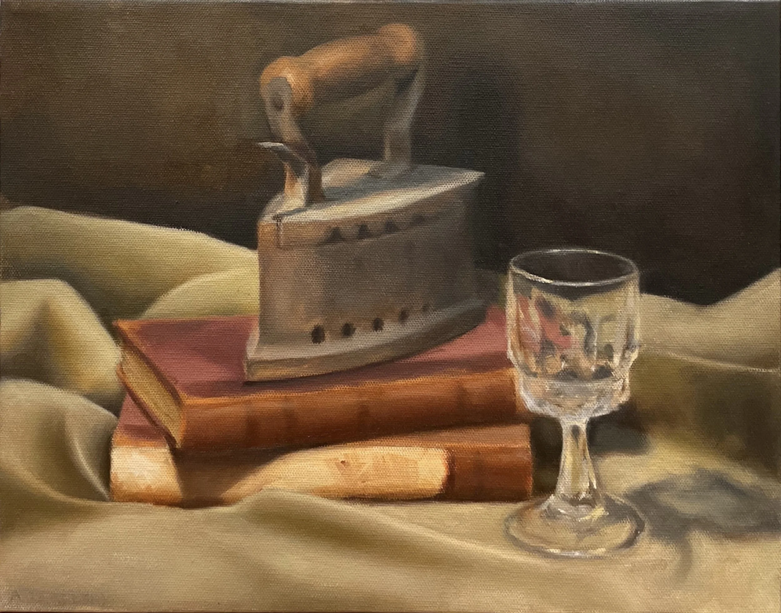 "Still Life with Iron and Glass" (12"x16", Oil on Canvas)