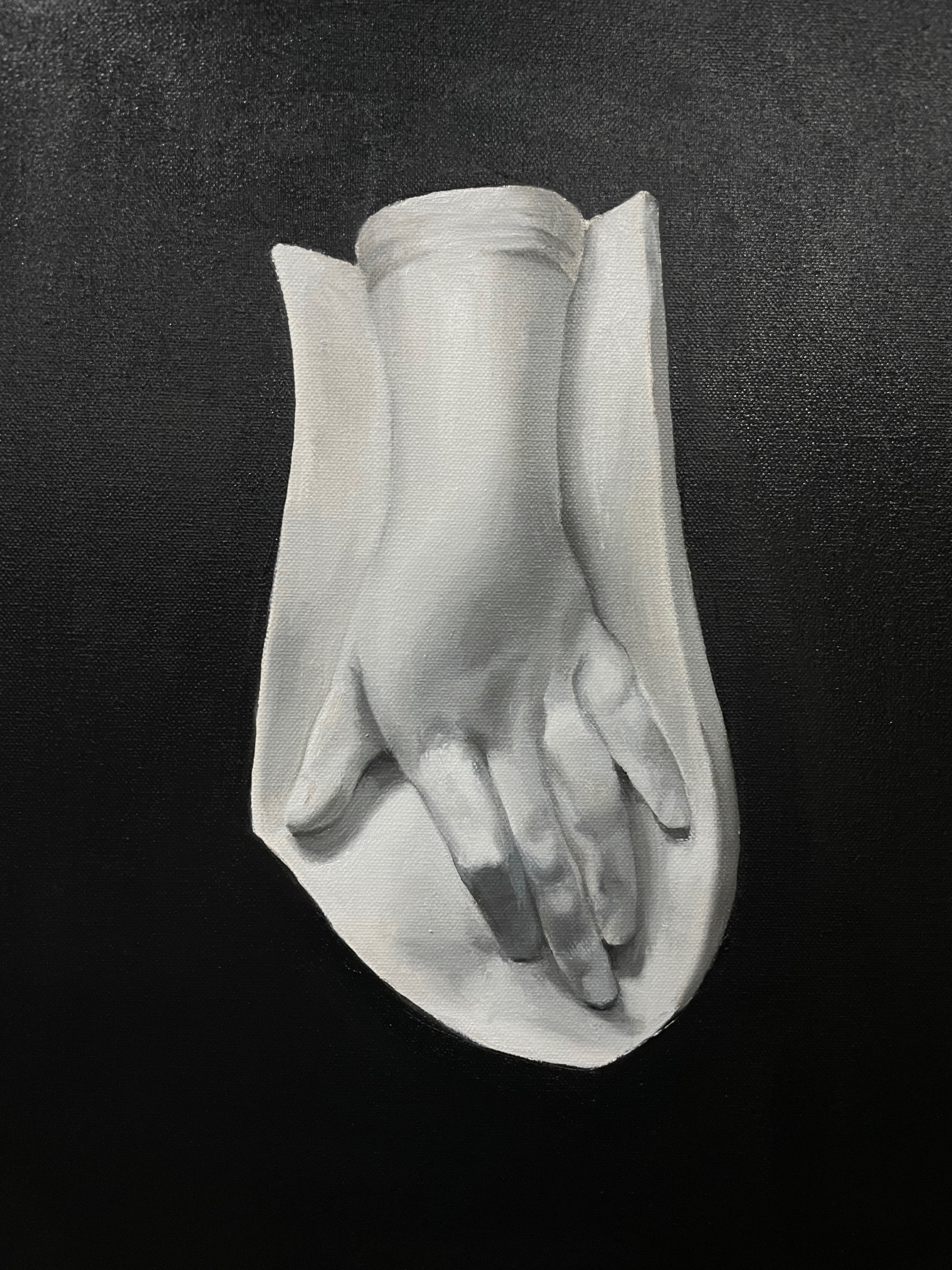 Mold of hand against black wall (10x12, oil on canvas)