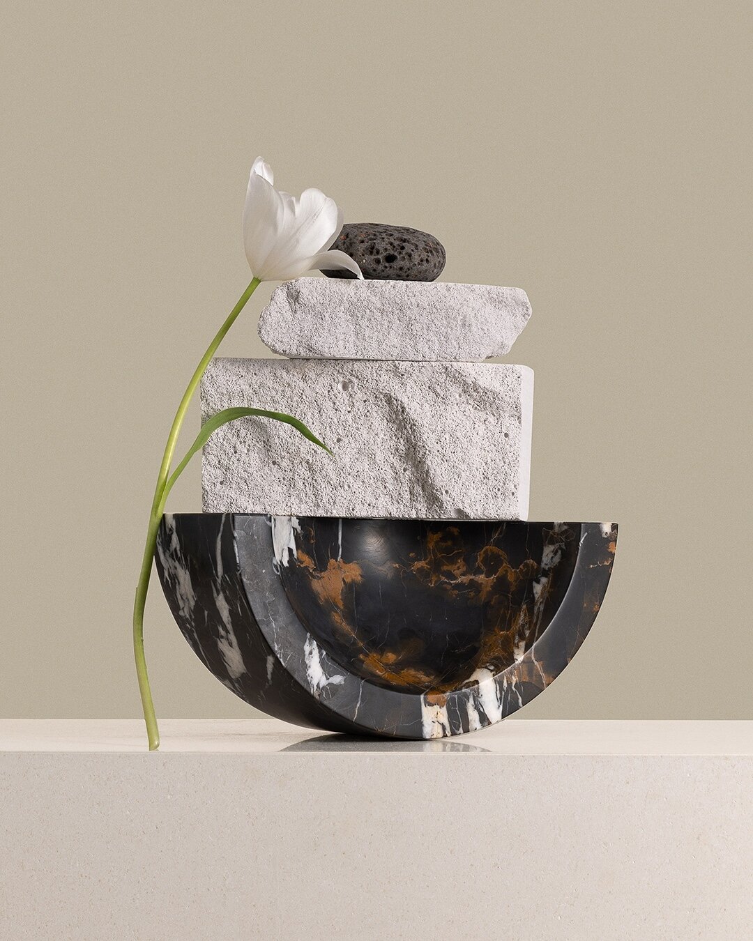 stacked stone, leaning tulip - a visual poem created for @additionstudios