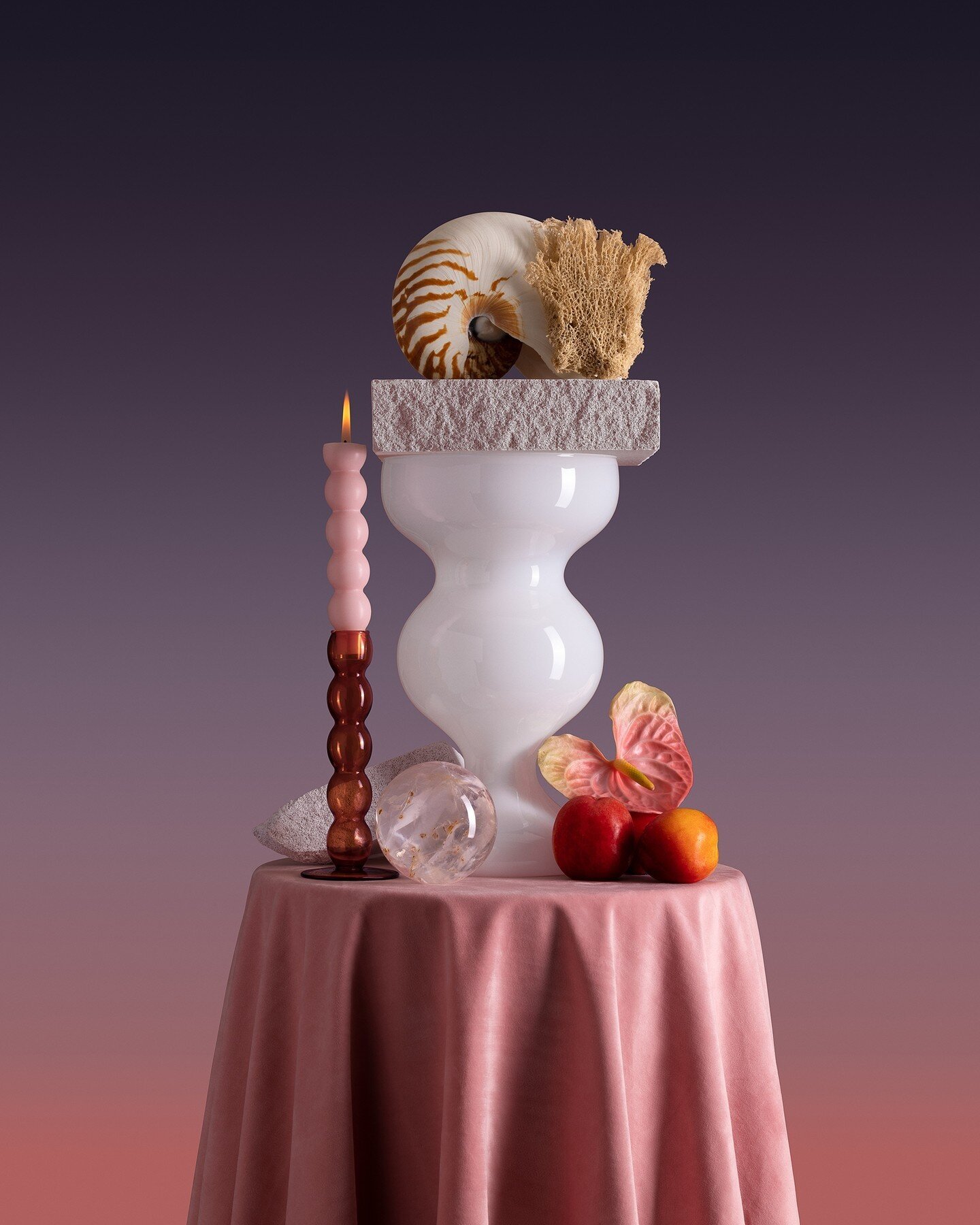 Sunset, Velvet, and Vessel - a still life imagined, styled, captured and produced by Modern Alchemy Studio