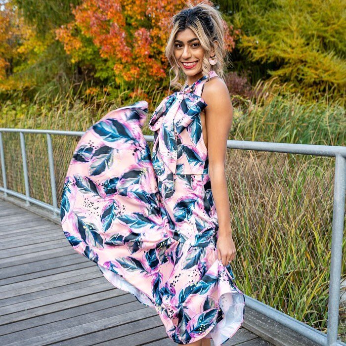 ☀️ Who else here is missing sunny nights and wearing colourful dresses? 👗 
.
💯 🙋🏽&zwj;♀️🙋
.
This stunning dress was made by @gbcollegefashion graduate @_macustodio_ and we love every detail! 
.
It was so much fun watching #model @dolores.dsouza 