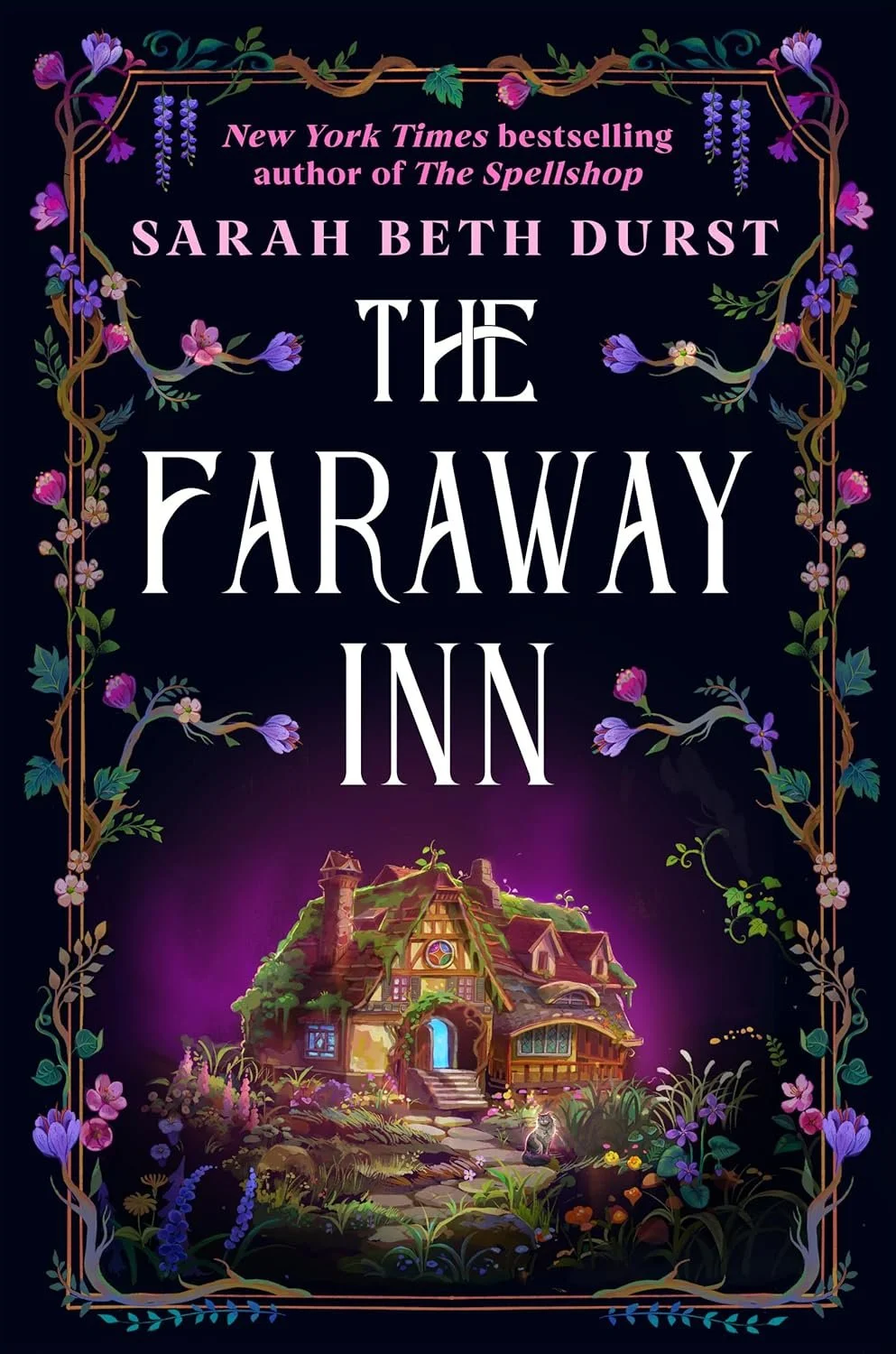 the cover of faraway inn with flowers and a small cozy inn