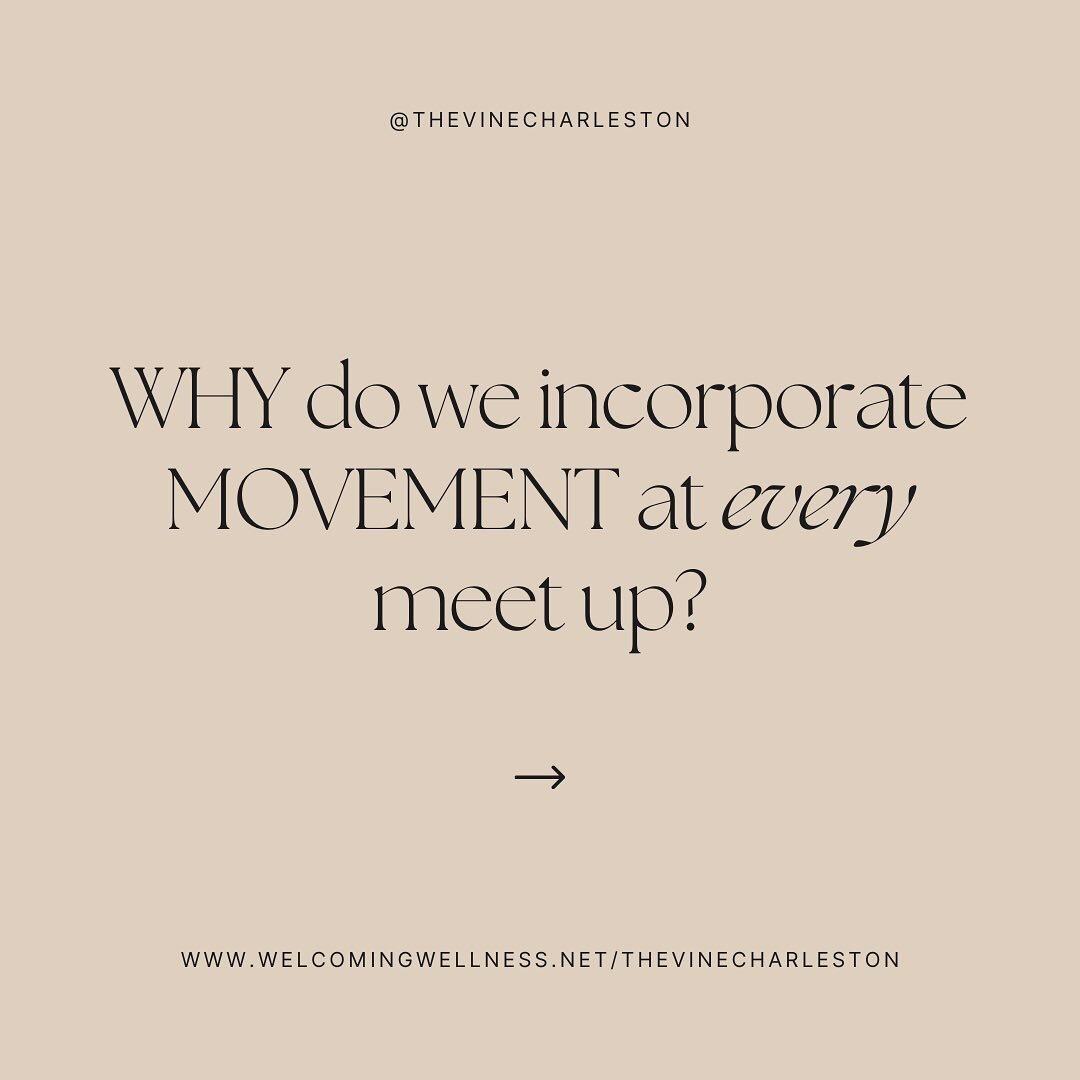 At The Vine&hellip; intentional connection and movement are the foundation that we build each meetup.

Have you ever wondered why?

Swipe through for some fast facts on the power of movement on individual wellness and it&rsquo;s role in building clos