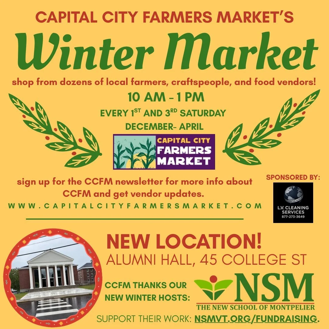 Winter Market begins this Saturday! With dozens of your favorite CCFM vendors and lots of new faces, we are thrilled to begin the winter season in our NEW WINTER LOCATION! Find us in Alumni Hall at 45 College Street, hosted by @thenewschoolofmontpeli