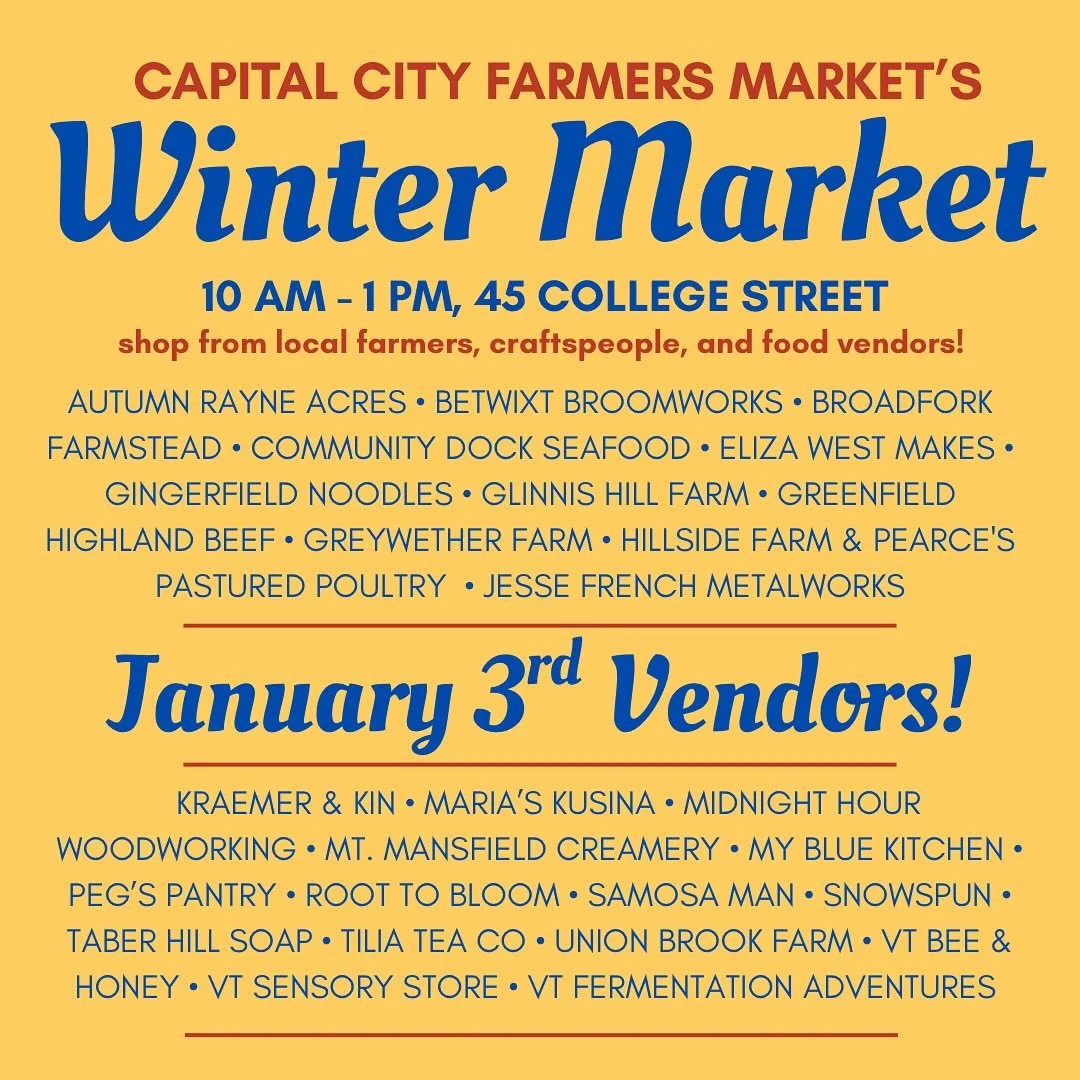 Happy New Year from CCFM! What better way to start your year than by supporting your favorite local farmers, crafters, food vendors and more at the CCFM winter market this Saturday 10-1pm at Alumni Hall, 45 College Street. 

Thanks to our hosts @then