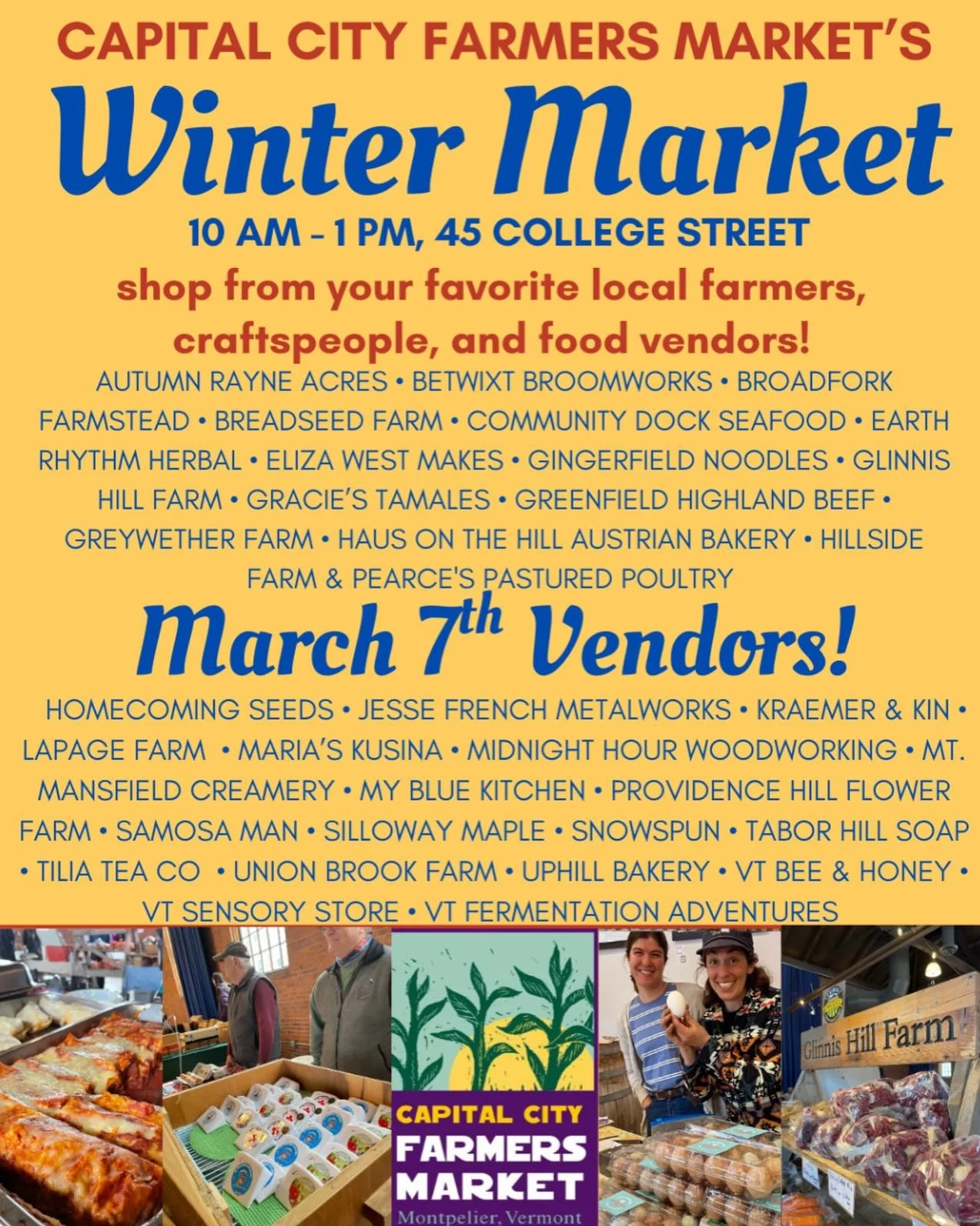 This week&rsquo;s vendors! We gotta full house. Hope to see you there!

Join us for all these great vendors and don&rsquo;t forget we&rsquo;re having sugar on snow party too! (Yeah we saved some snow just for you!) 🥳🍁❄️.

#ilovermont #montpeliervt 
